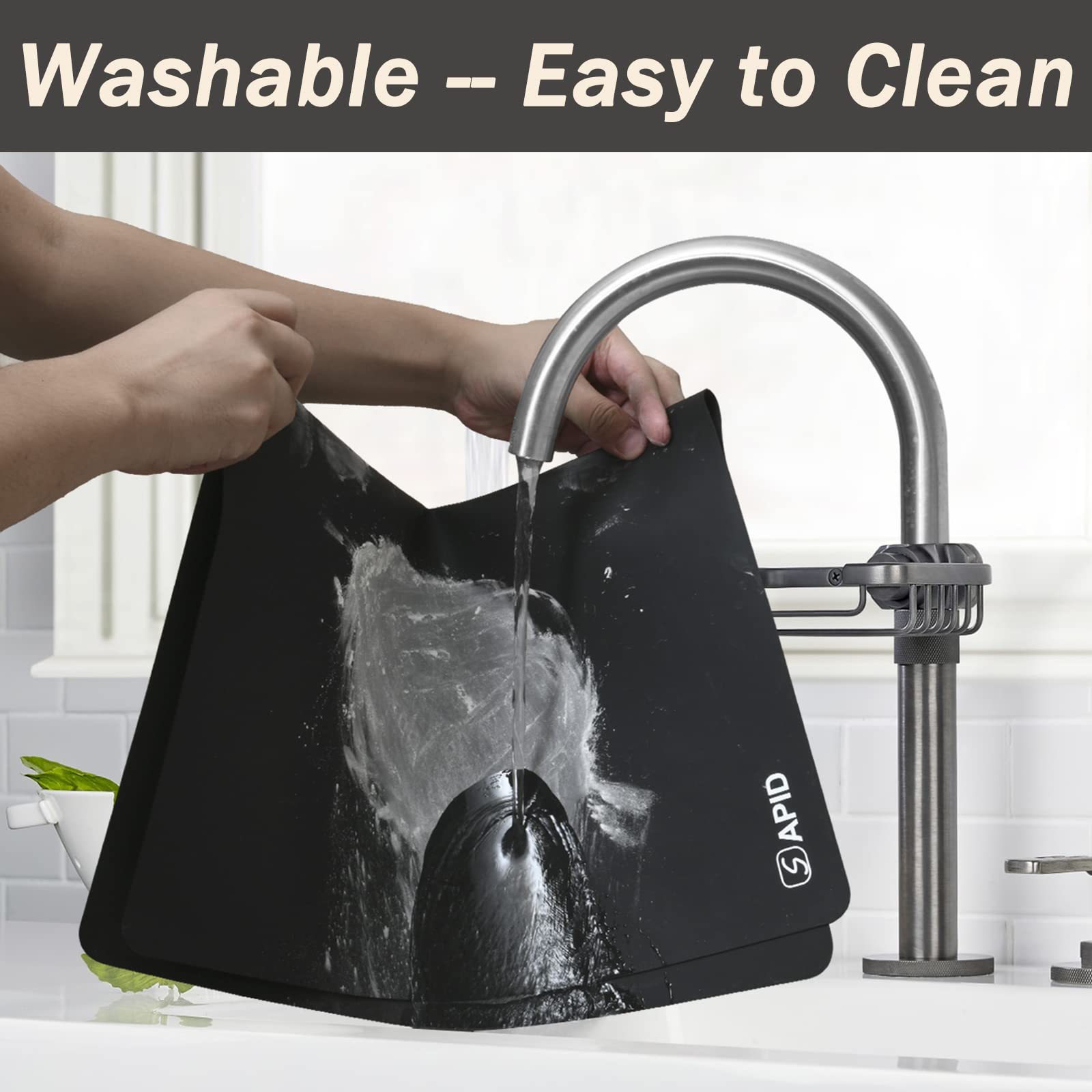 1.5MM Extra Thick Placemats Extra Large Silicone Mat 28'' x 20'' Heat Resistant Mat for Kitchen Countertop Protector  Washable Place Mats Silicone Mats for Kitchen Counter Mat Table Mat  Black  Sapid
