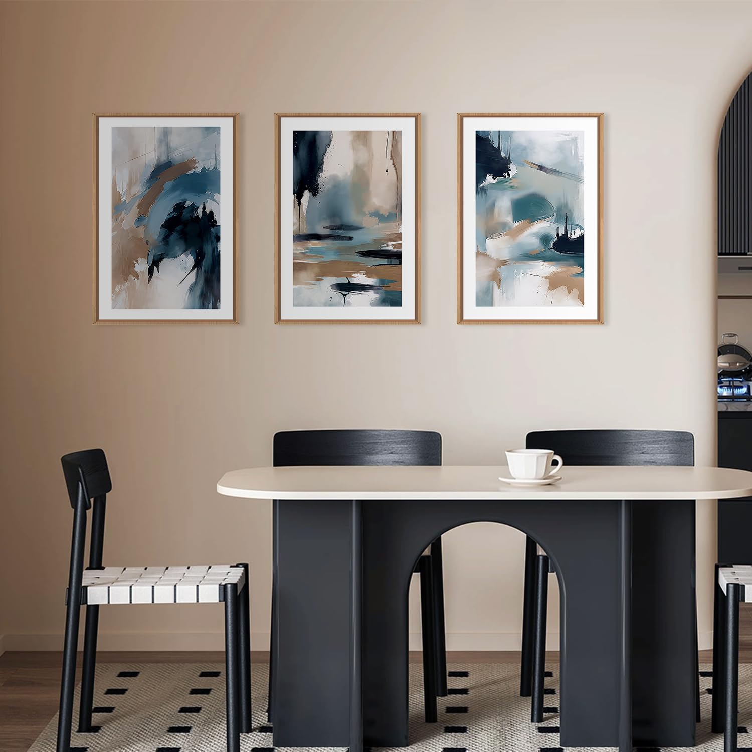 Kairne Blue Brush Stroke Framed Canvas Wall Art Set, Minimalist Navy Shape Wall Decor, Large Abstract Block Wall Painting, Moder