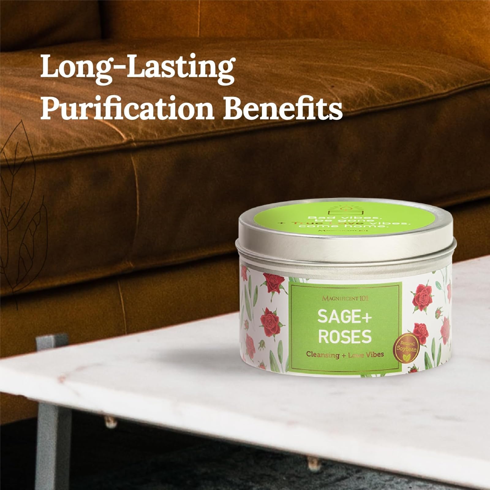 MAGNIFICENT 101 SAGE + Roses Aromatherapy Candle for House Energy Cleansing, Banishes Negative Energy I Purification and Chakra