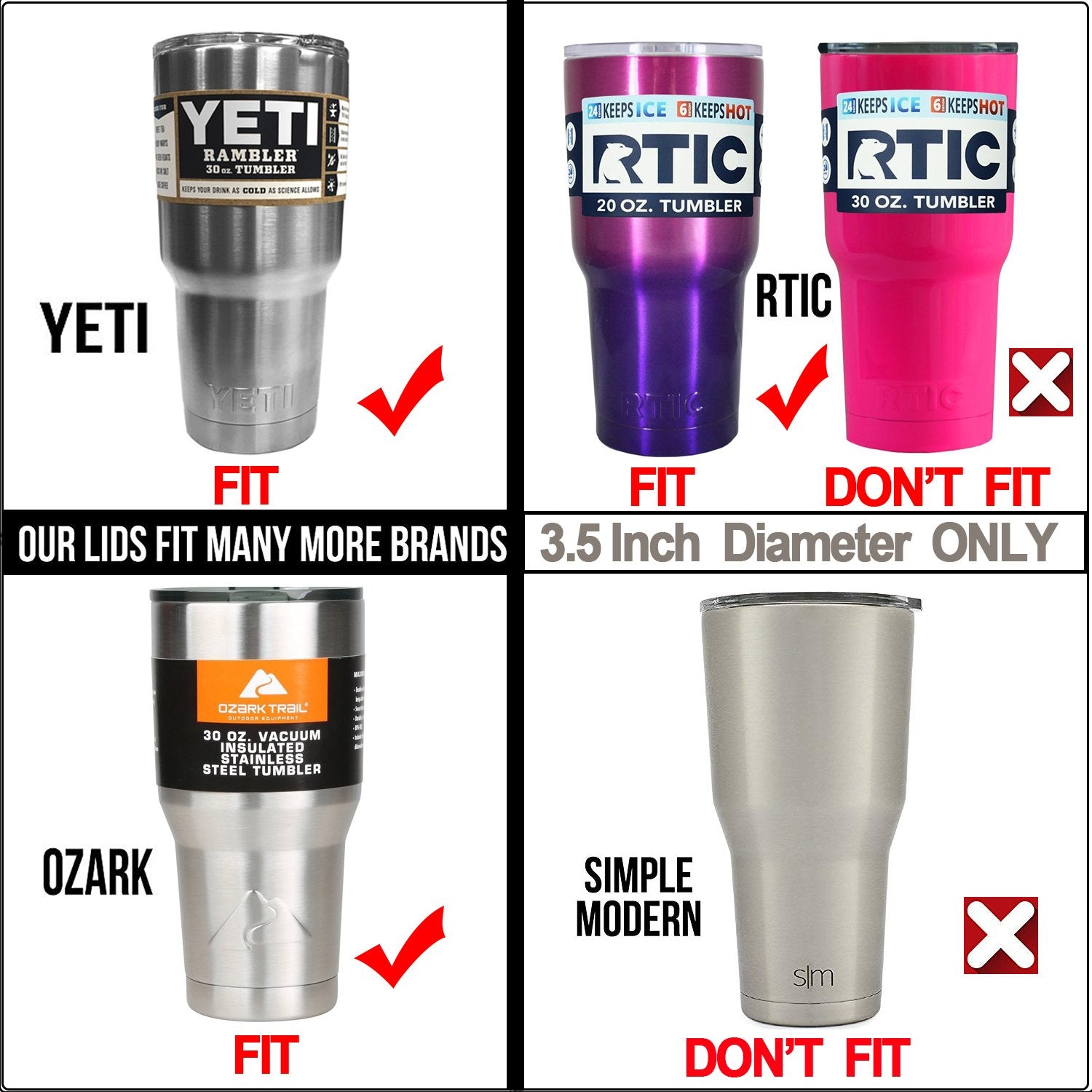 Weierken 30Oz 2 Lids,3.7 Inch Diameter Fits For Yeti Rambler, Ozark Trail With Slider Spill Resistant Vacuum Replacement,Locking