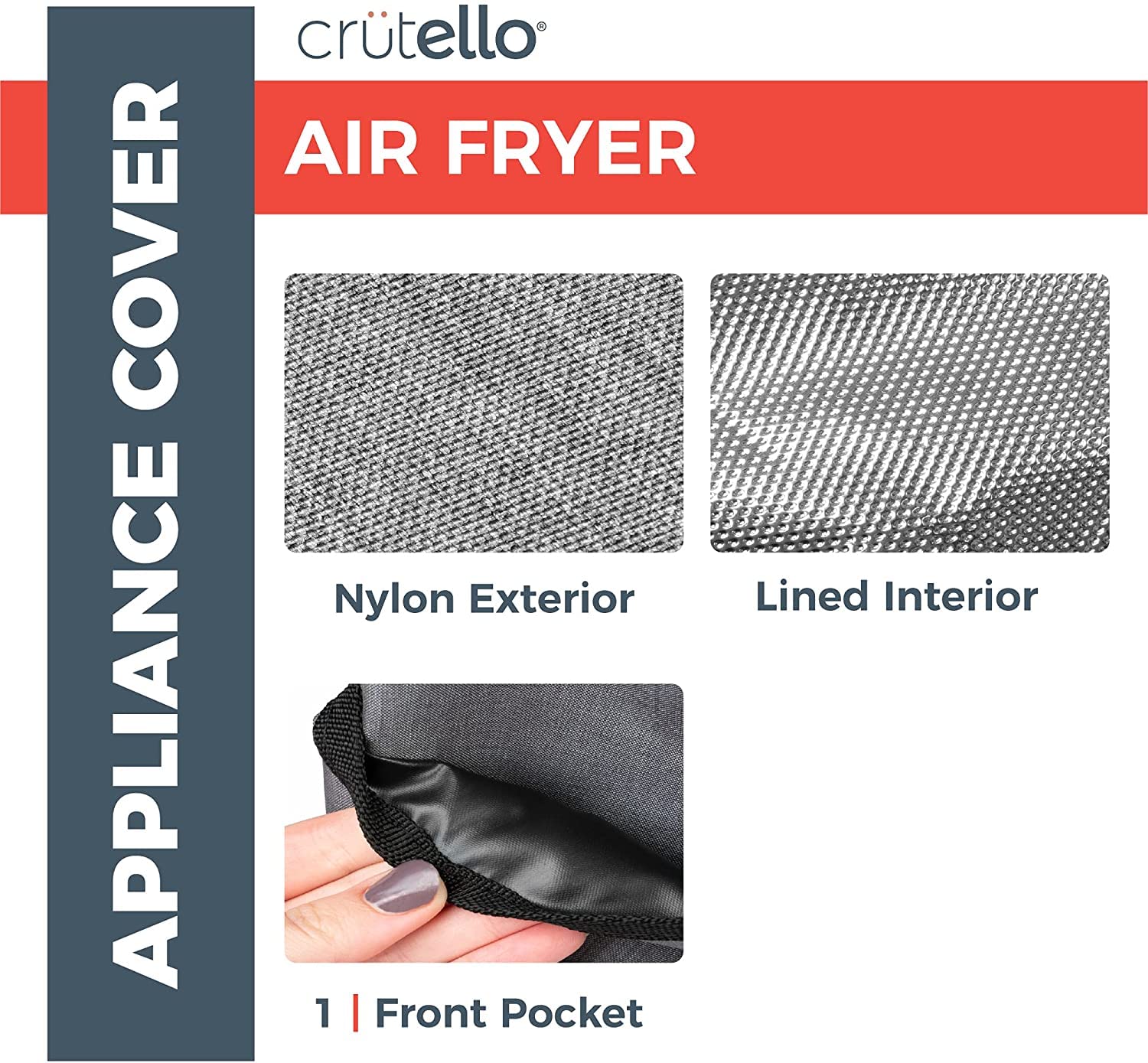 Crutello Air Fryer Cover With Storage Pockets For 10 Quart Fryer - Small Appliance Dust Covers, Kitchen Appliance Air Fryer Cove