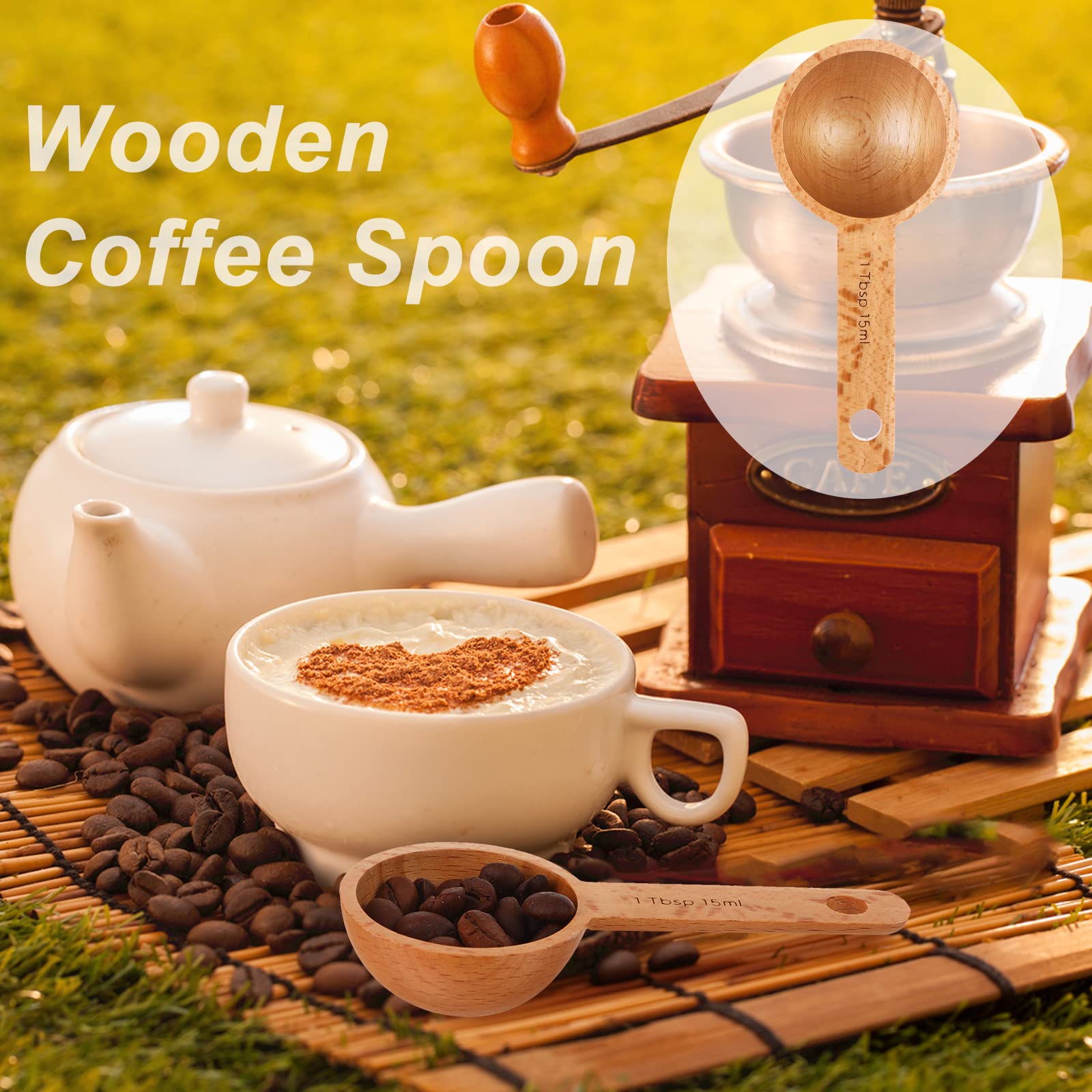 6 Pieces Wooden Coffee Spoon In Beech Measuring Scoop For Coffee Beans Wood Table Spoon For Whole Beans Ground Beans Or Tea, Hom