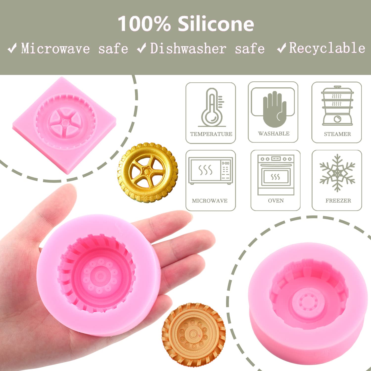 Zixiang 3D Round Tire Fondant Mold Truck Wheel Shape Silicone Mold For Cake Decorating Cupcake Topper Polymer Clay Candy Chocola