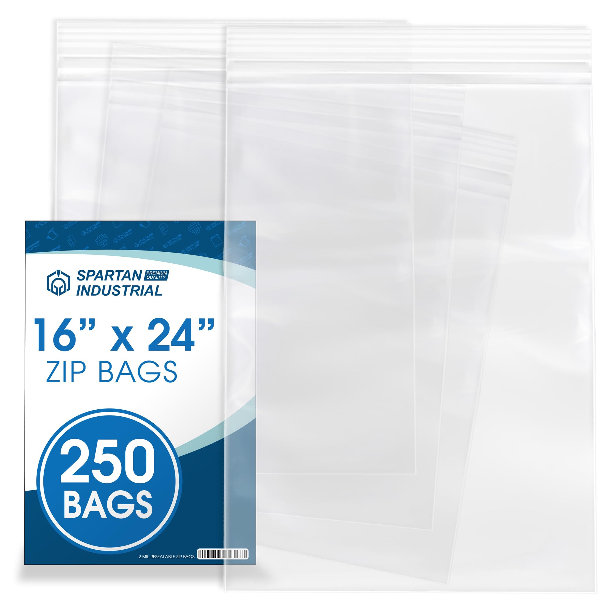Spartan Industrial - 16    X 24    (250 Count) 2 Mil Clear Reclosable Zip Plastic Poly Bags with Resealable Lock Seal Zipper
