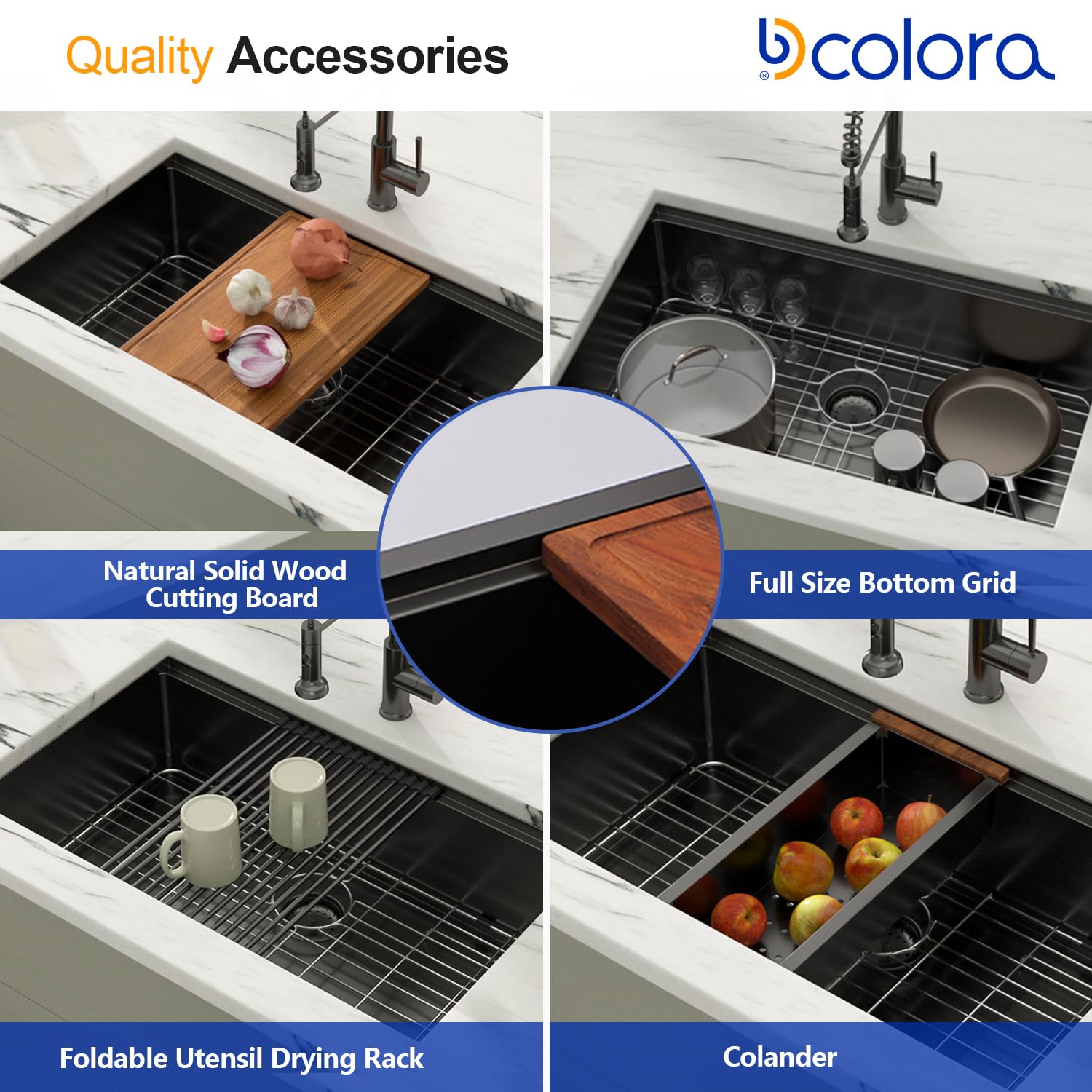 Dcolora 30 Inch Undermount Sink Black Stainless Steel Kitchen Sink Undermount Workstation Gunmetal Black Stainless Steel 16 Gaug