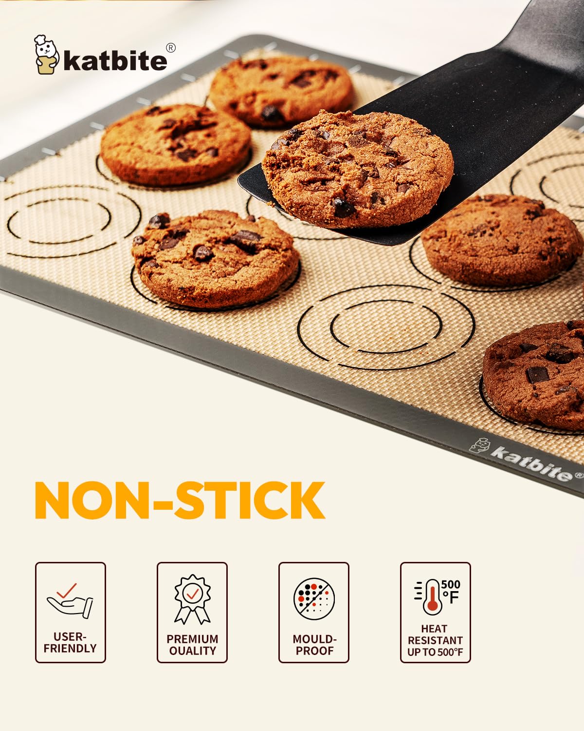 Silicone Baking Mat Set Of 5, Katbite Food Grade Non-Stick Reusable Cookie Sheet Bakeware Mats For Making Macaron, Cookie, Pizza