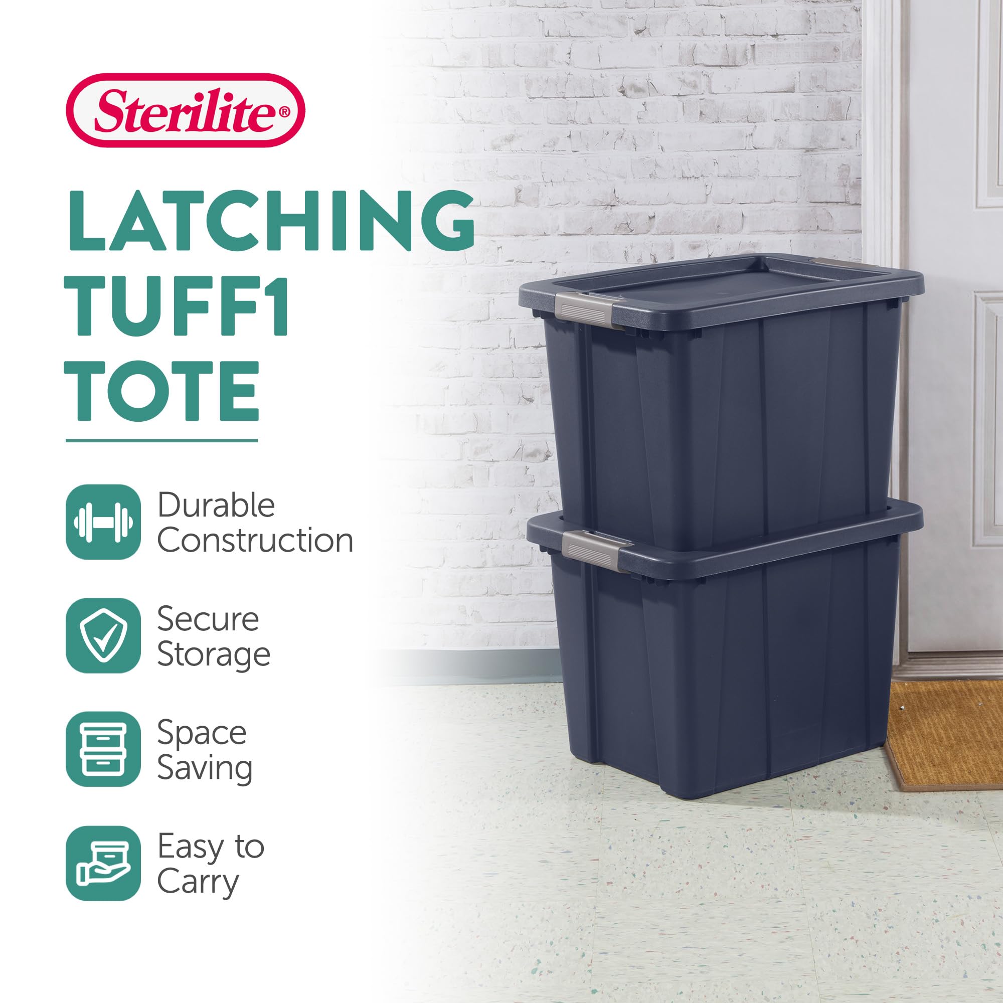 Sterilite 18-Pack Storage Bins With Lids, Heavy Duty Totes, Tuff1, 18 Gallon, Dark Indigo