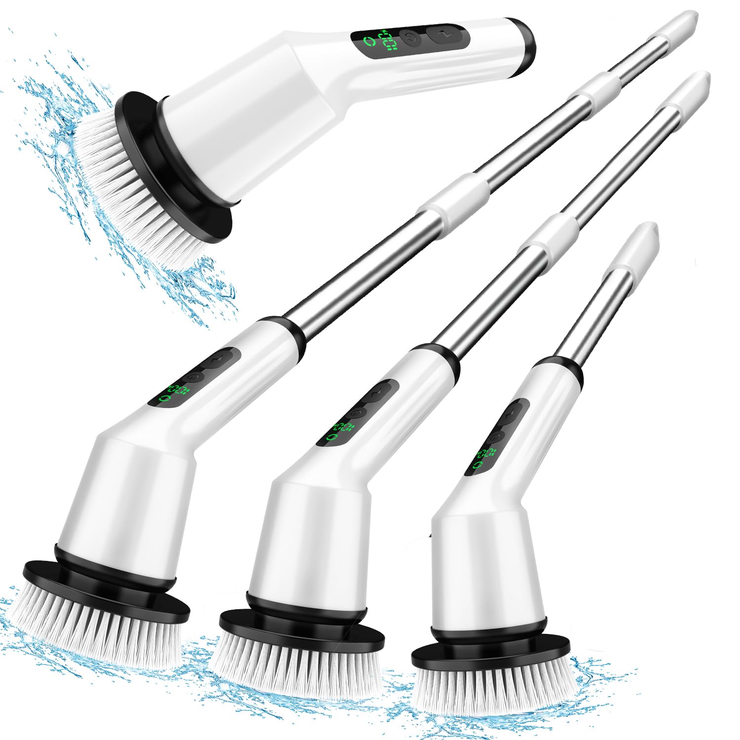 Electric Spin Scrubber, Shower Scrubber With Extendable 53.3'' Arm | Dual-Speed, 3 Brush Heads | Versatile Power Scrubber For Ba