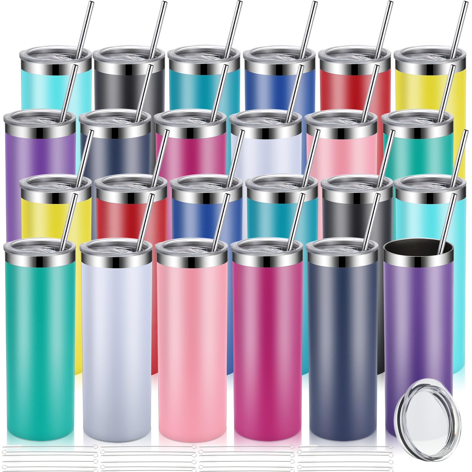 Remagr Skinny Tumblers Bulk 20 oz Stainless Steel with Lids and Straws Blank Slim Insulated Cup Double Layer Water Cups for Trav