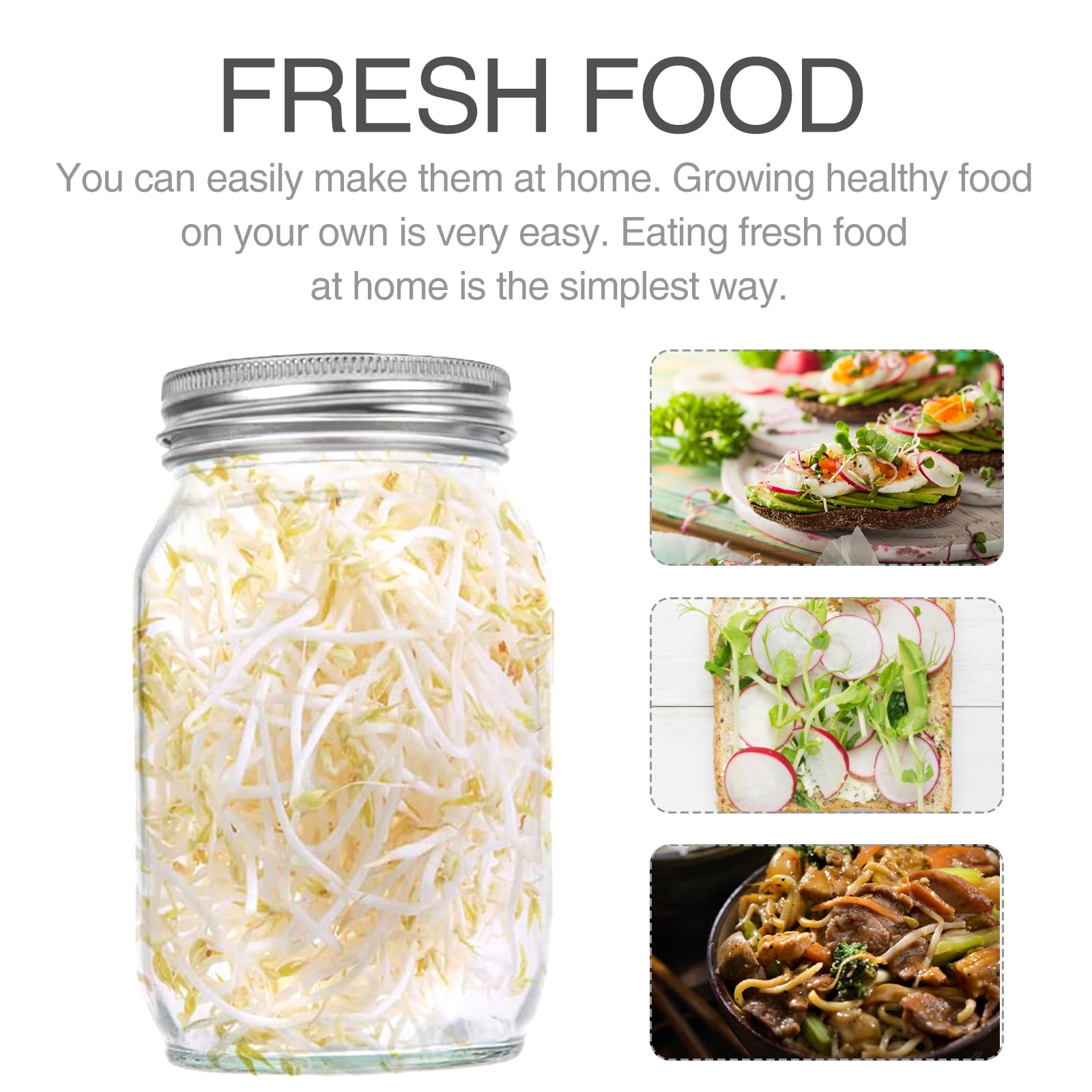 4 Pack Sprouting Lids, Mason Jar Sprouting Lids 20 Mesh 304 Stainless Steel Regular Mouth Jar Screen Sprouting Kit Lids For Grow