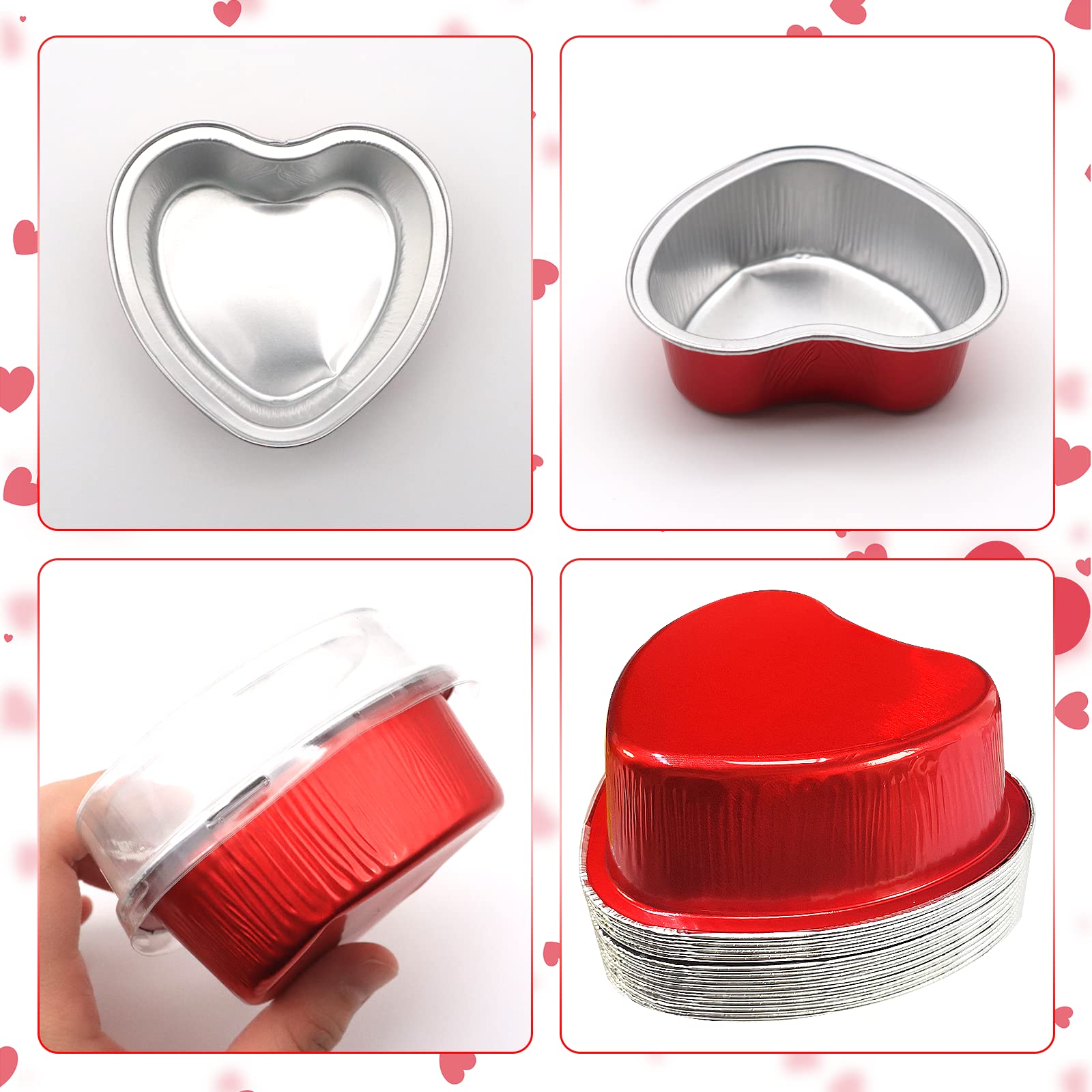 Ikkab 40 Sets Heart Shaped Cake Pans,Mini Cake Pans With Lids 100 Ml/ 3.5 Ounces Heart Cake Pan Mini Aluminum Pans With Lids,For