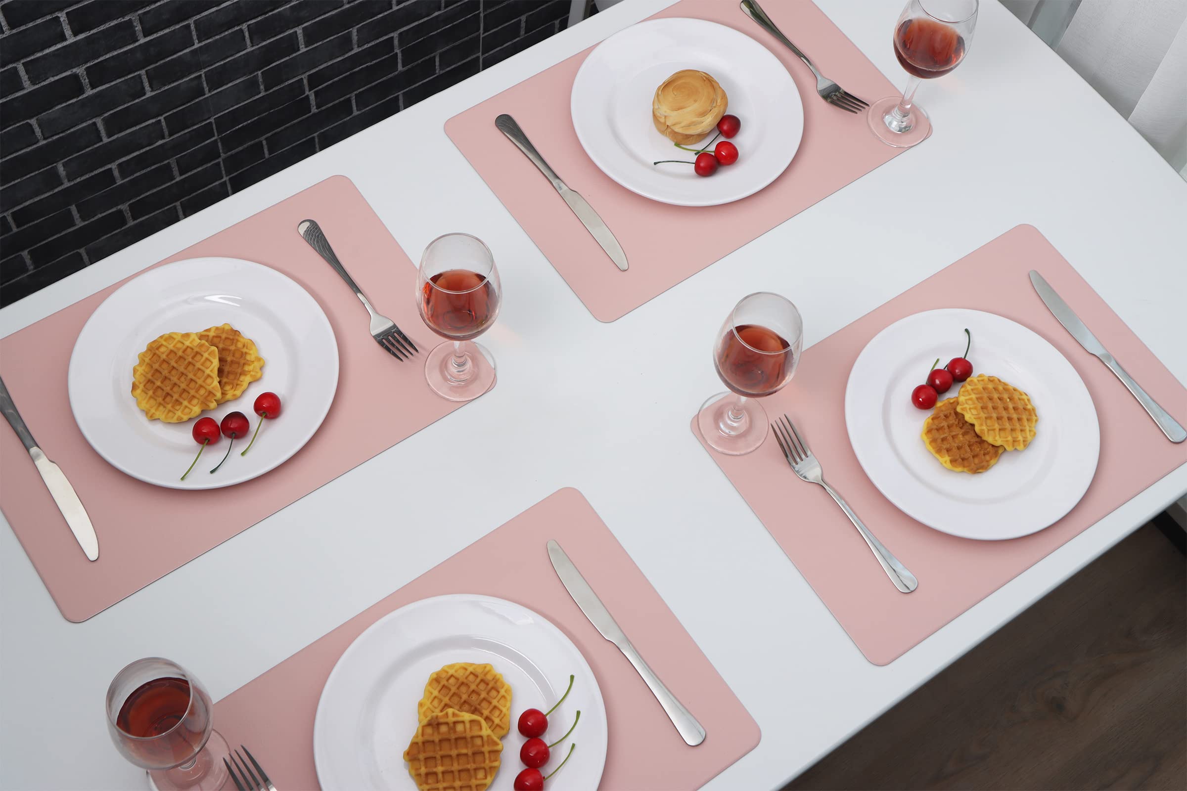 Vinjiasin Placemats Set Of 4 Pink And Grey Leather Place Mats For Indoor Outdoor Kitchen Dining Table Mats Waterproof Wipeable E