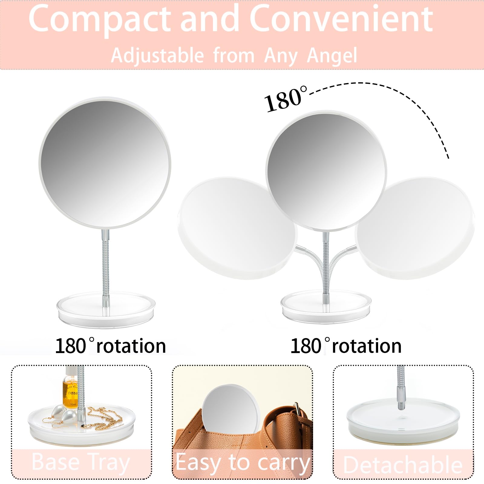 Jasefa 1x/5x Magnifying Makeup Mirror with Stand, Magnified 6 Double Sided Desk Table Mirror,180 Rotation Tabletop Cosmetic Mirr