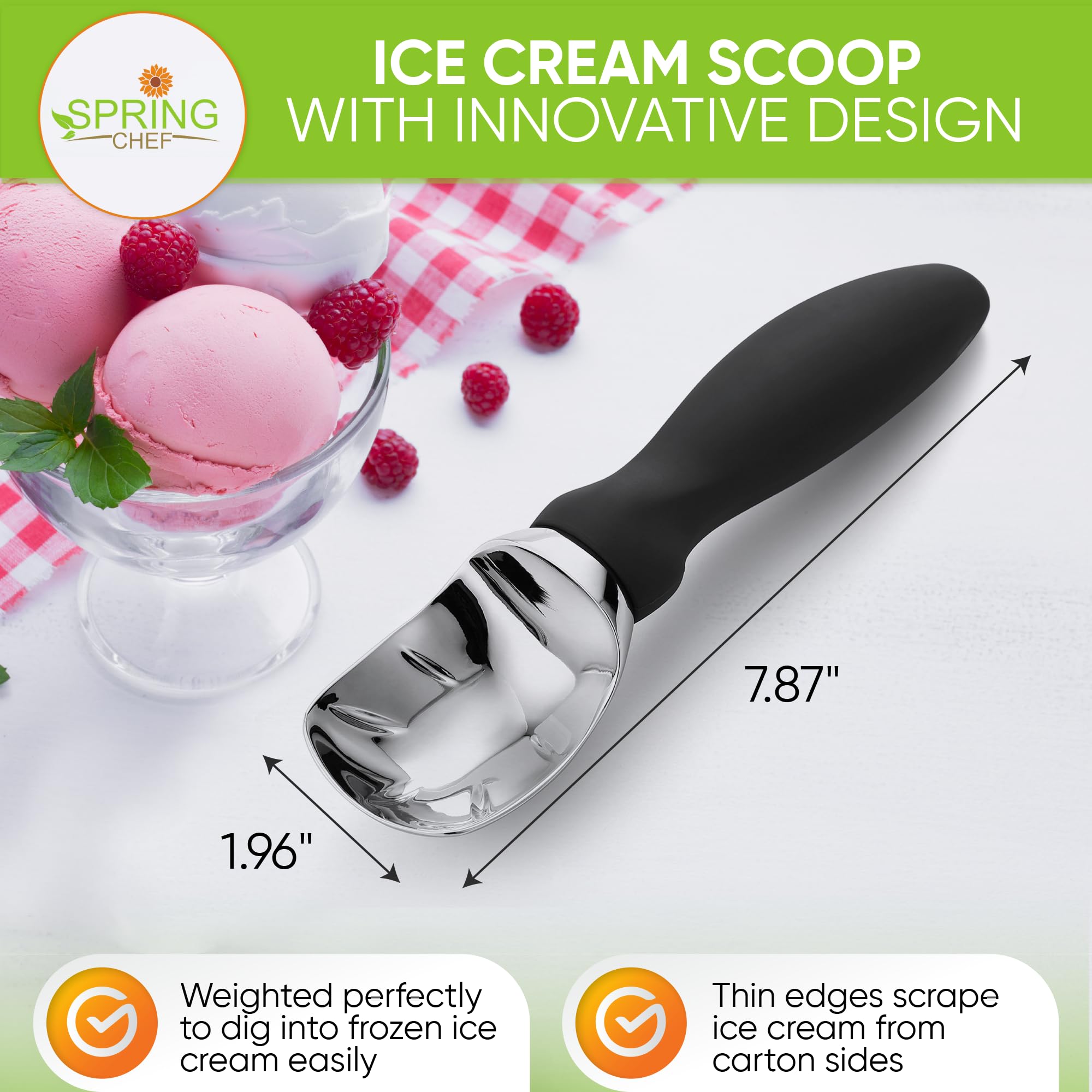 Spring Chef Ice Cream Scoop With Comfortable Handle, Black