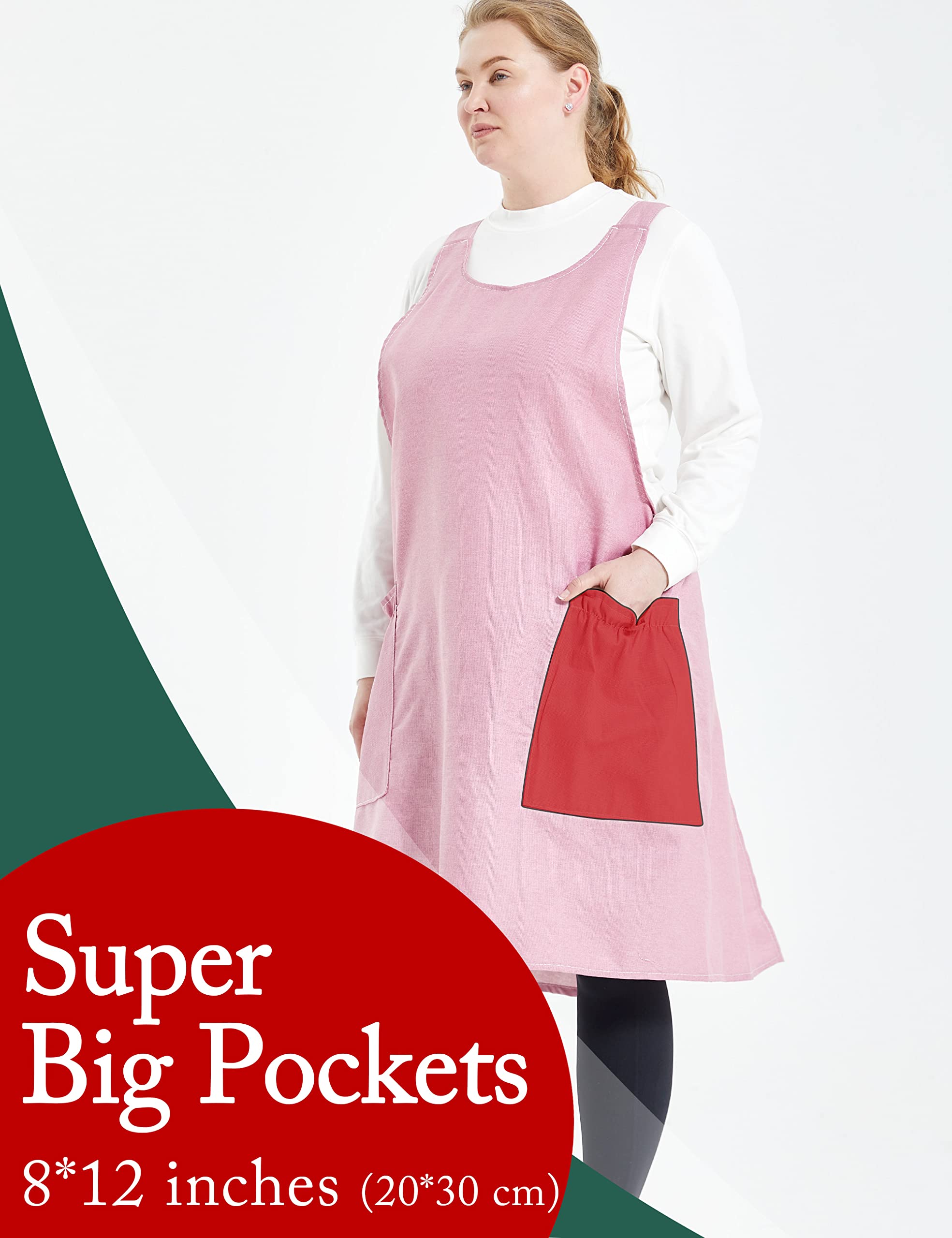 Apronner Big Plus Size Aprons For Women With Pockets Cotton Linen Baking Kitchen Cooking Pure Pink