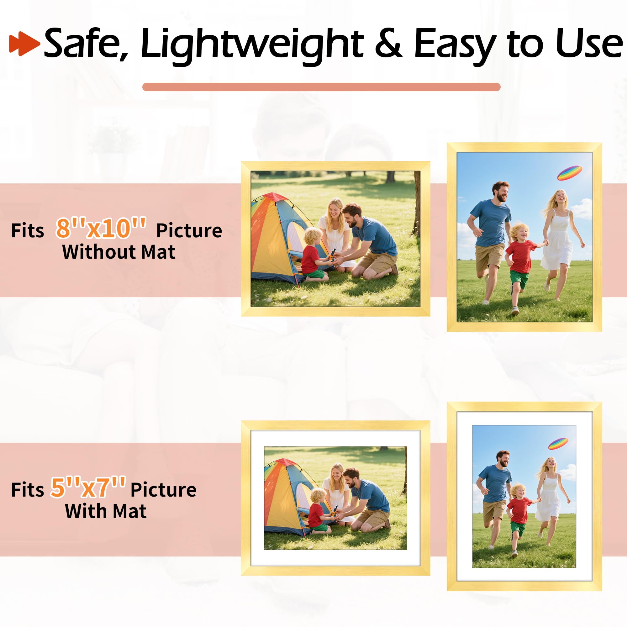 HOMERHYME 8x10 Picture Frame Set of 8, Gold Photo Frames for Gallery Wall Mounting or Table Display, Display Pictures 5x7 with M