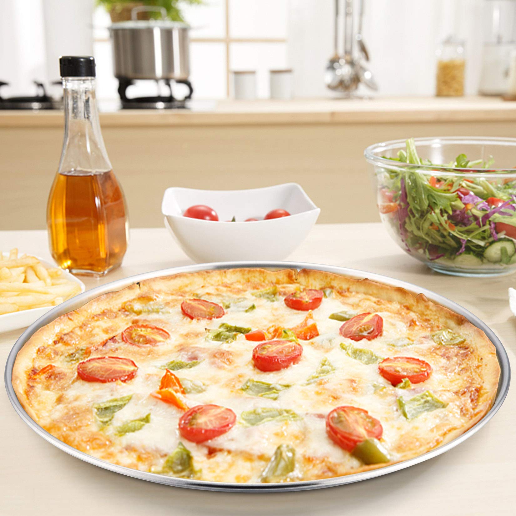P&P Chef 13 Inch Pizza Pan, Pizza Tray, Stainless Steel Round Pizza Plate For Baking Serving Roasting, Non-Toxic & Healthy, Heav