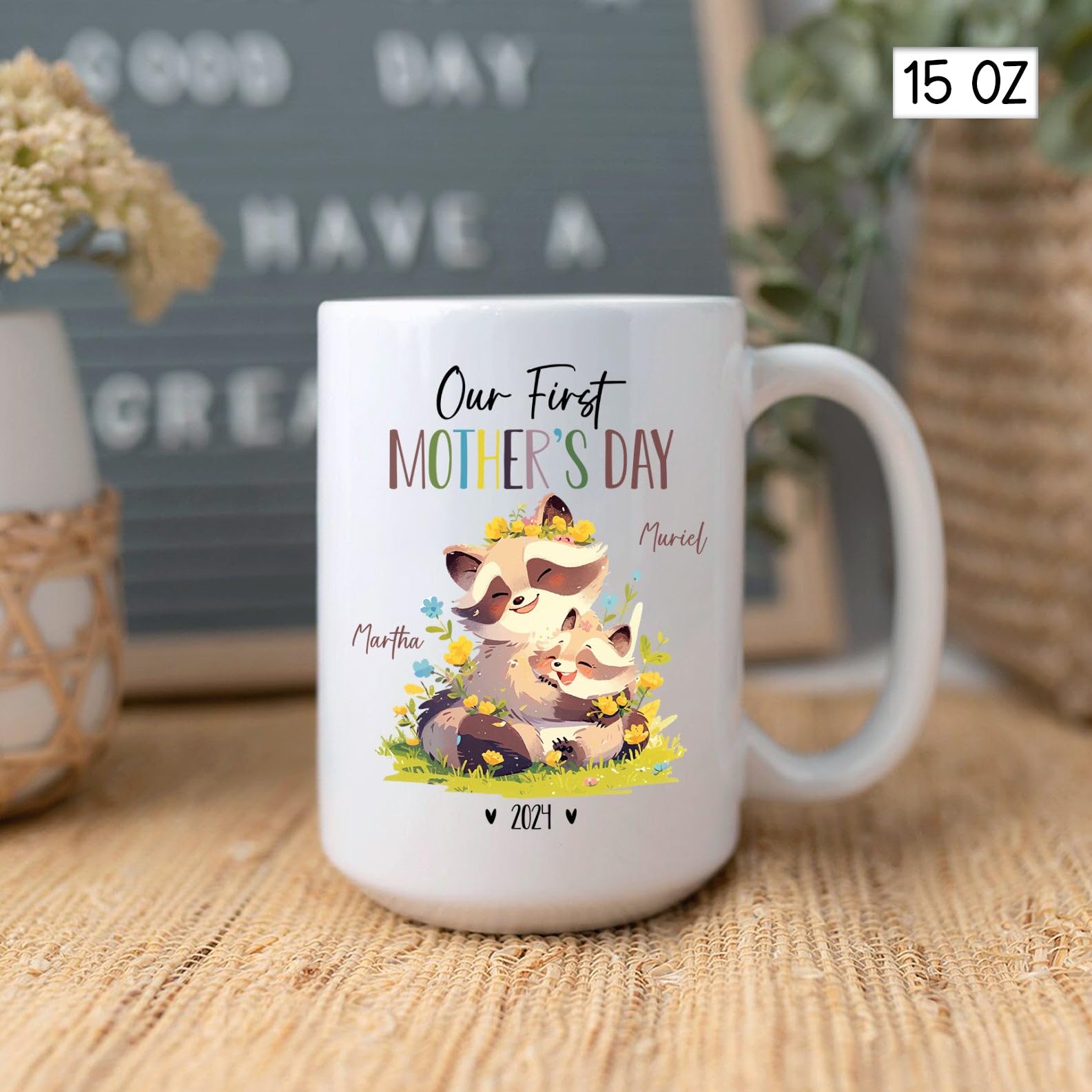 Raccoon Mom And Baby Coffee Mugs, Our First Mothers Day Cup For Mummy, Personalized Mommy & Baby Raccoon Mug, Custom Raccoon Lov