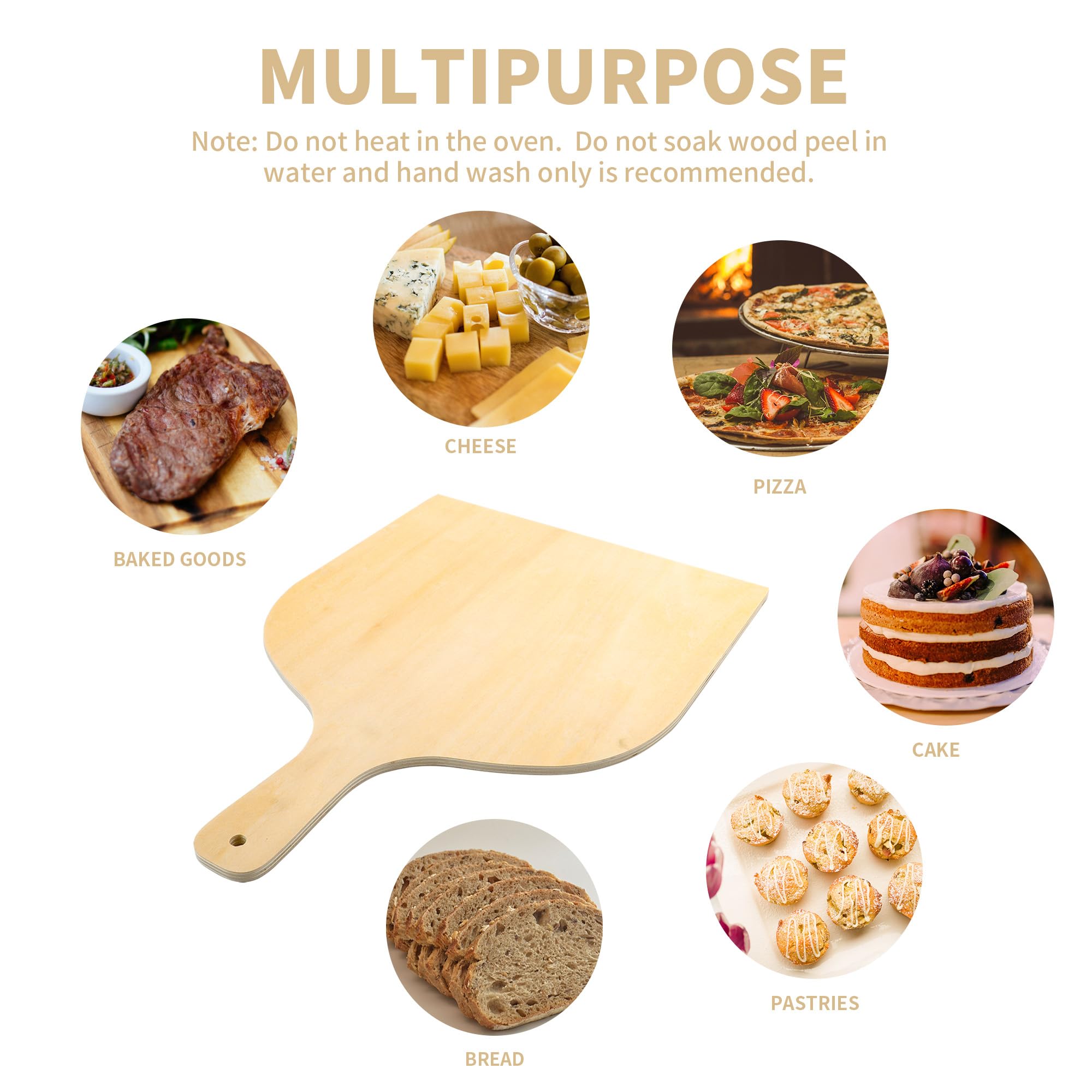 Kejjnyer 5 Pack Wood Pizza Peel, 12 X 16 Inch Wooden Pizza Paddle Large Natural Pizza Spatula Paddle With Handle For Baking Pizz