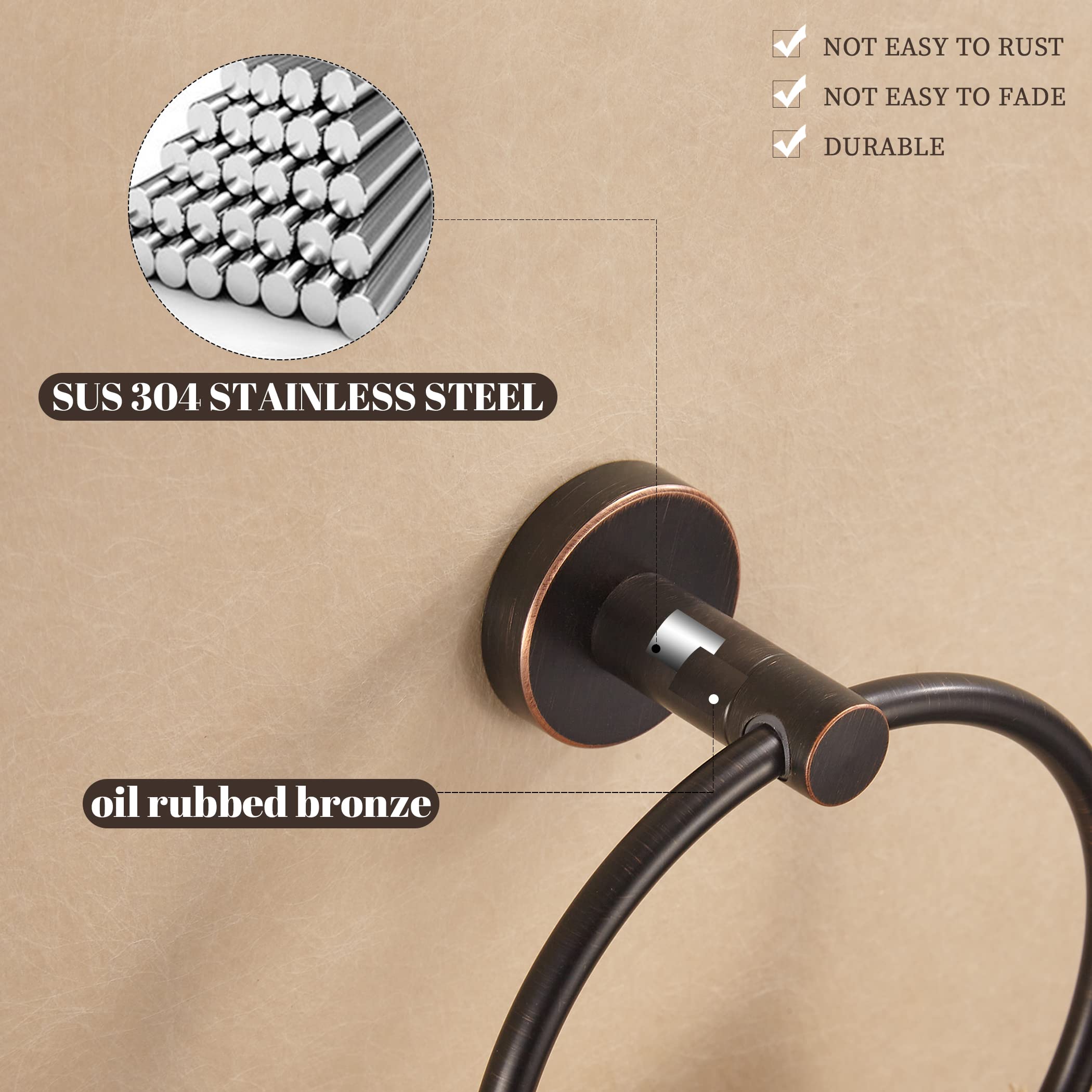 Bigbig Home Bronze Towel Holder, Bathroom Towel Ring Oil Rubbed, Bath Hand Towel Rack Hanger Wall Mounted Rustic Farmhouse