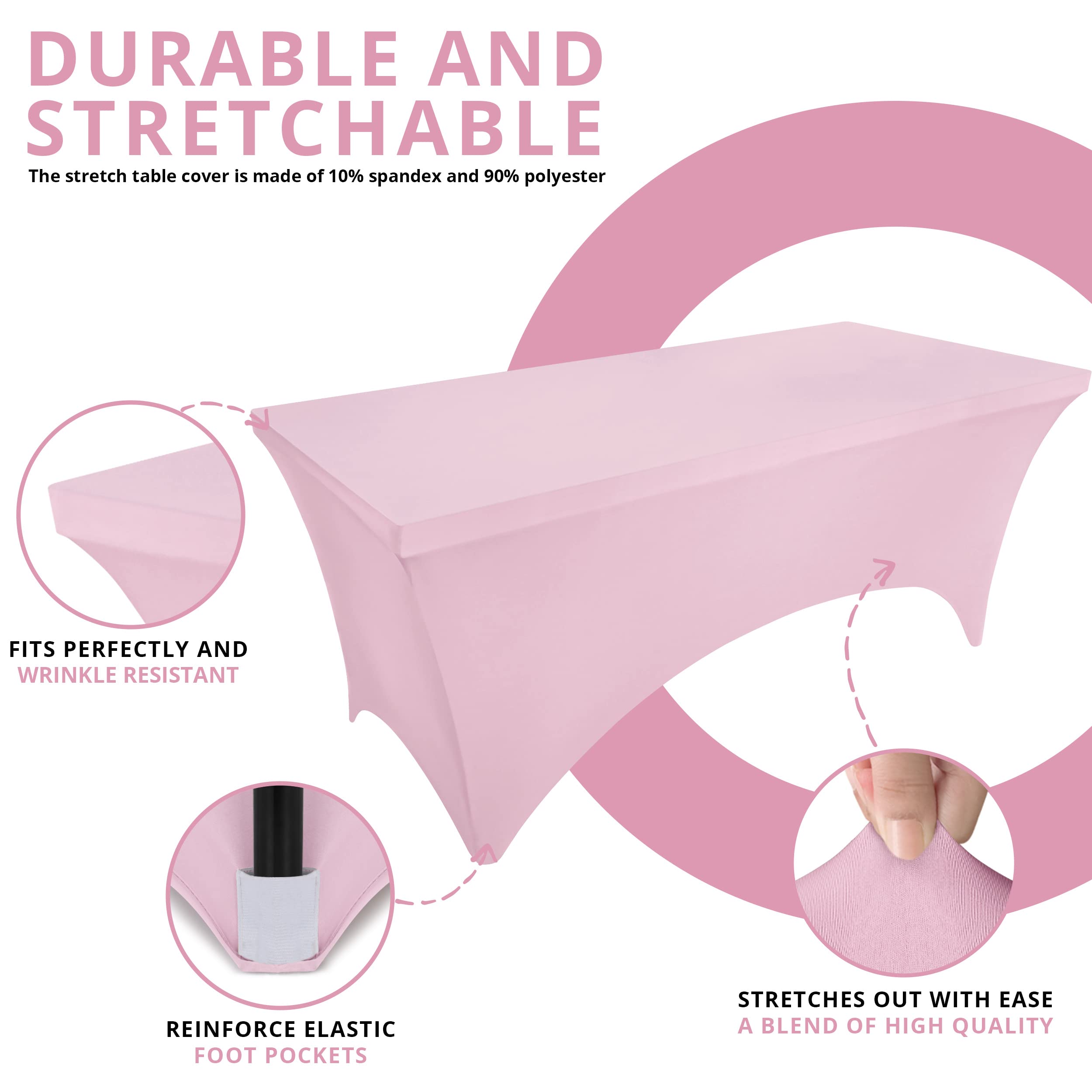 Utopia Kitchen Spandex Tablecloth 2 Pack [6FT  Pink] Tight  Fitted  Washable and Wrinkle Resistant Stretch Rectangular Patio Table Cover for Event  Wedding  Banquet & Parties [72Lx30Wx30H Inch]