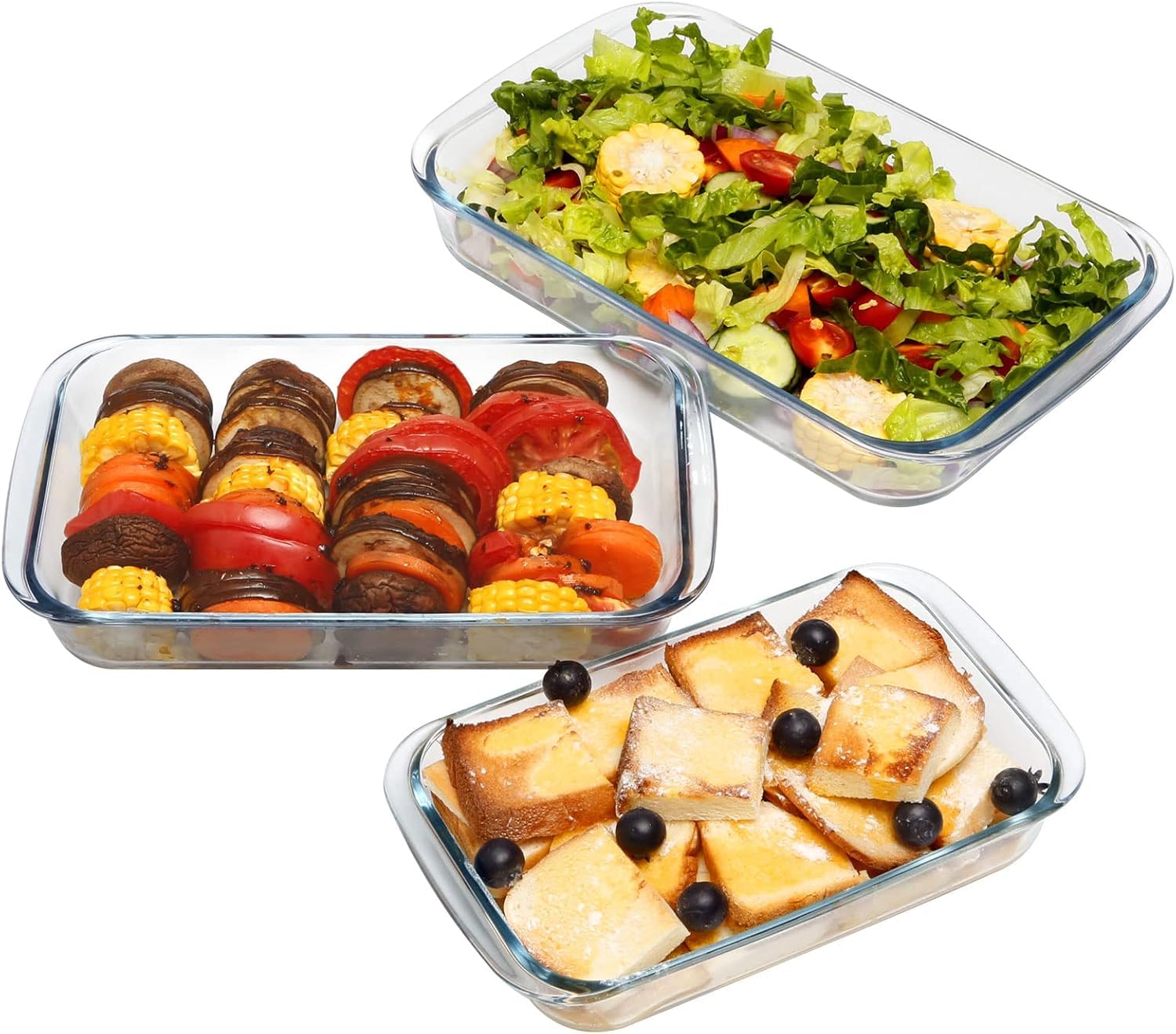 Primeworld 3 Pcs Borosilicate Baking Dish Rectangular Serving Tray Bowl 1000 Ml,1600 Ml, 2200 Ml