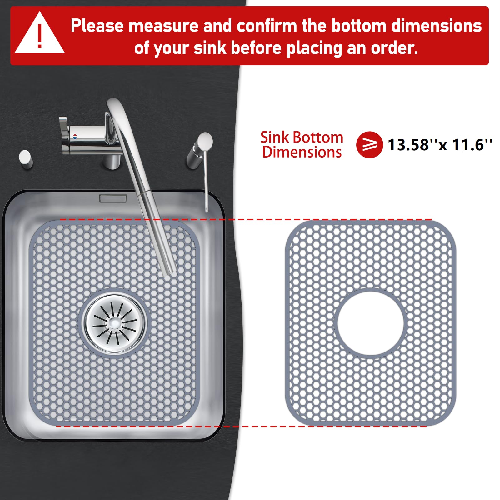 Bestjing Silicone Sink Mat, 13.58''X 11.6'' Sink Protectors For Kitchen Sink With Center Drain, Folding Non-Slip Heat Resistant