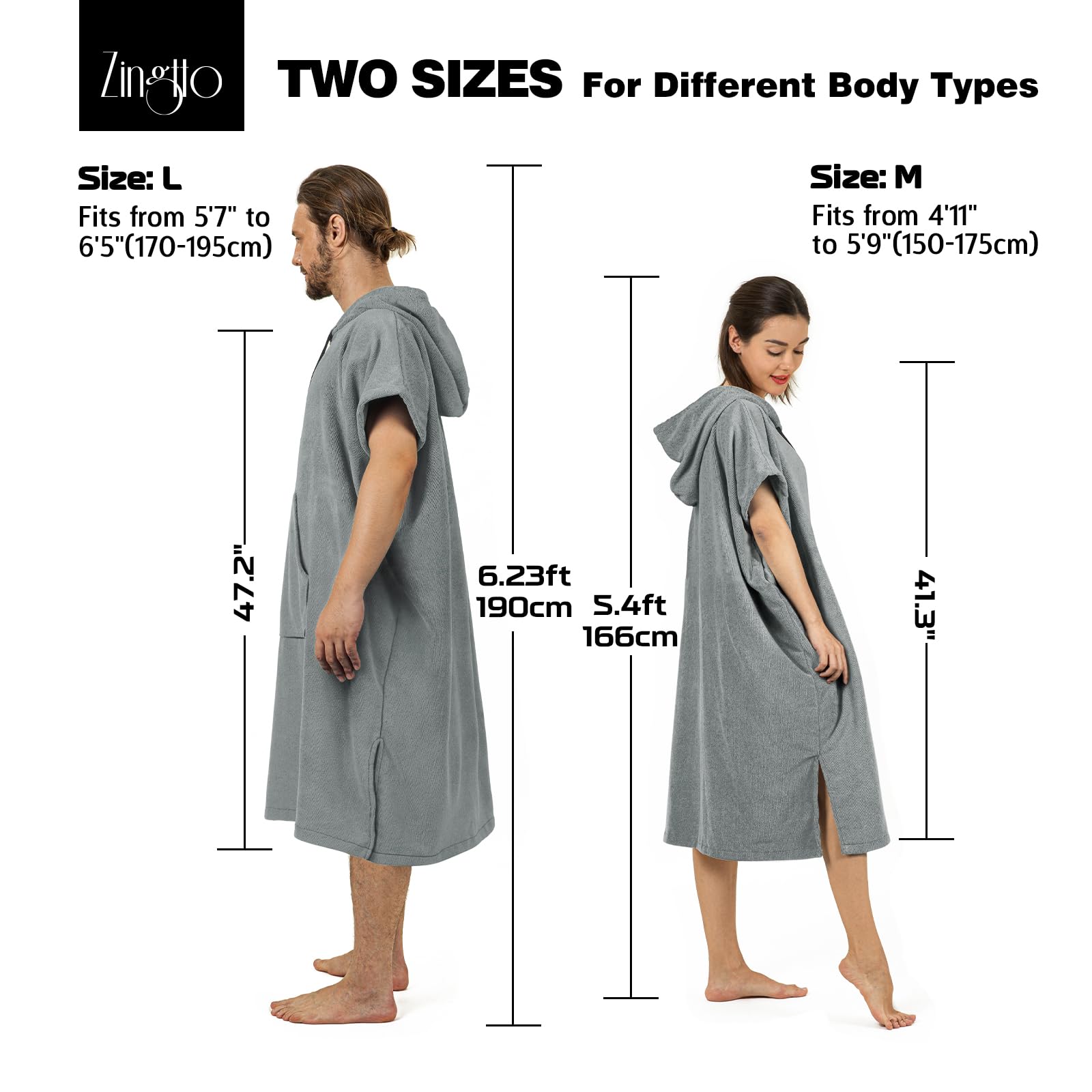 Zingtto Surf Poncho Changing Robe Extra Large Thick Towel Poncho For Men Women With Hood Pocket For Beach Swimming, 41''X33'', G