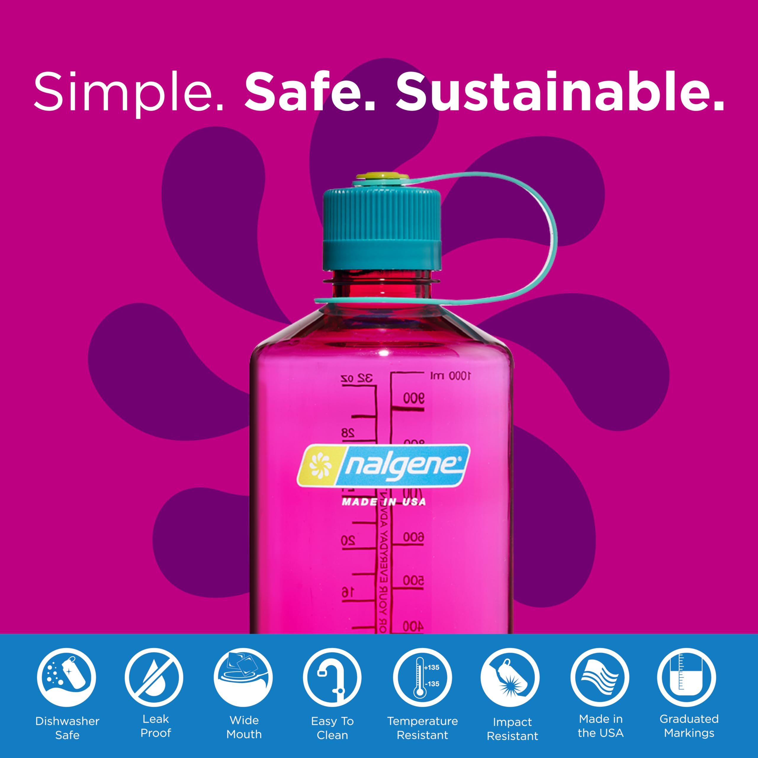 Nalgene Sustain Tritan BPA-Free Water Bottle Made with Material Derived from 50% Plastic Waste  32 OZ  Narrow Mouth  Eggplant