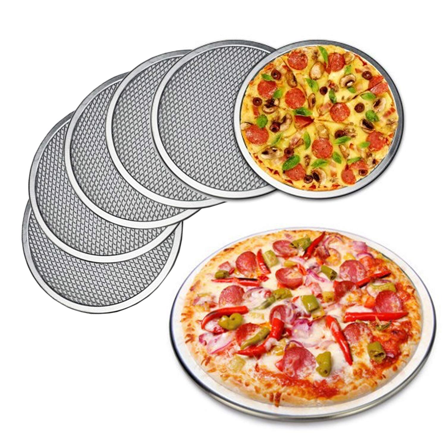 6 Packs Aluminum Alloy Pizza Pan With Holes, 9 Inch Commercial Grade Pizza/Baking Screen For Oven Round Pizza Crisper Tray Pizza