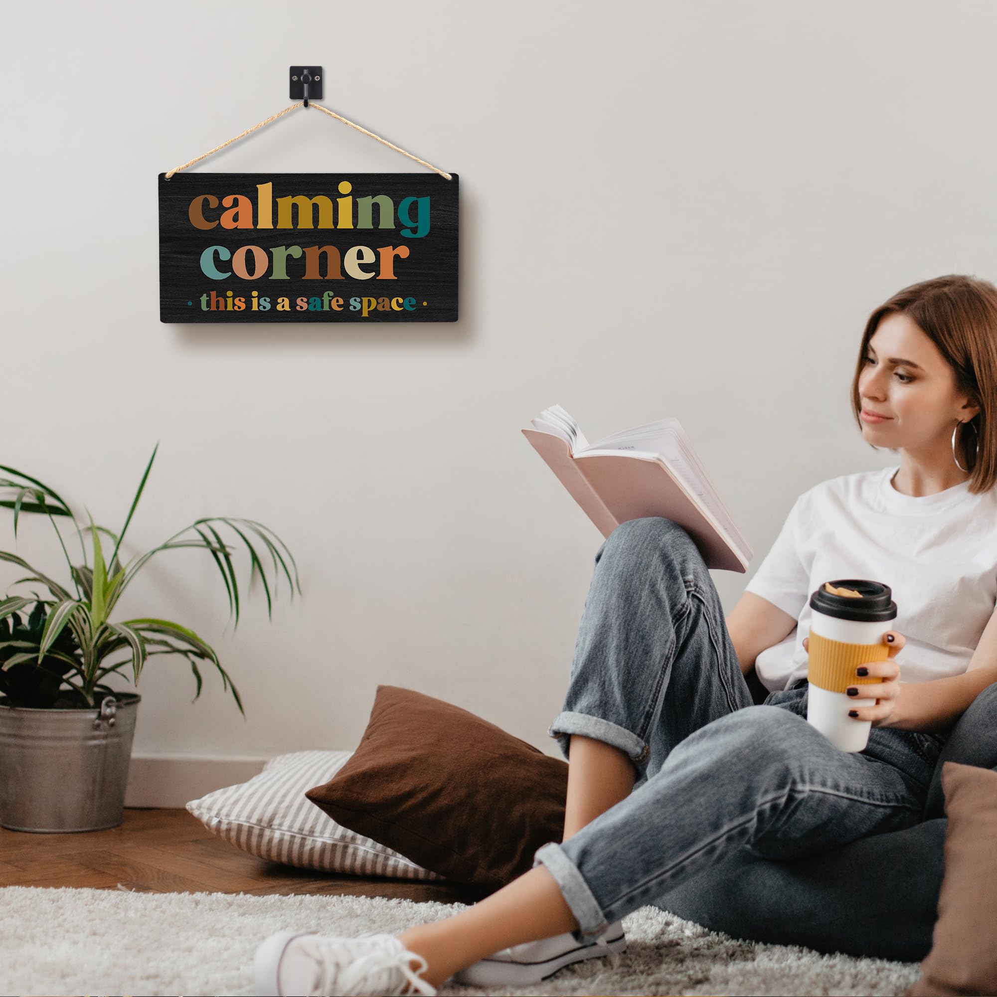 Calming Corner Hanging Wood Sign - Safe Space, Classroom Decor, School Counselor Office, Calm Down Corner Decorations, Boho Styl