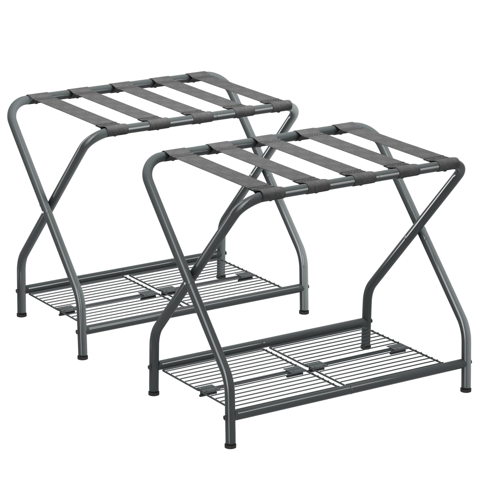 NEFROM Luggage Rack Pack of 2, Foldable Suitcase Stand with Storage Shelf, Metal Luggage Holder for Guest Room, Bedroom, Hotel L