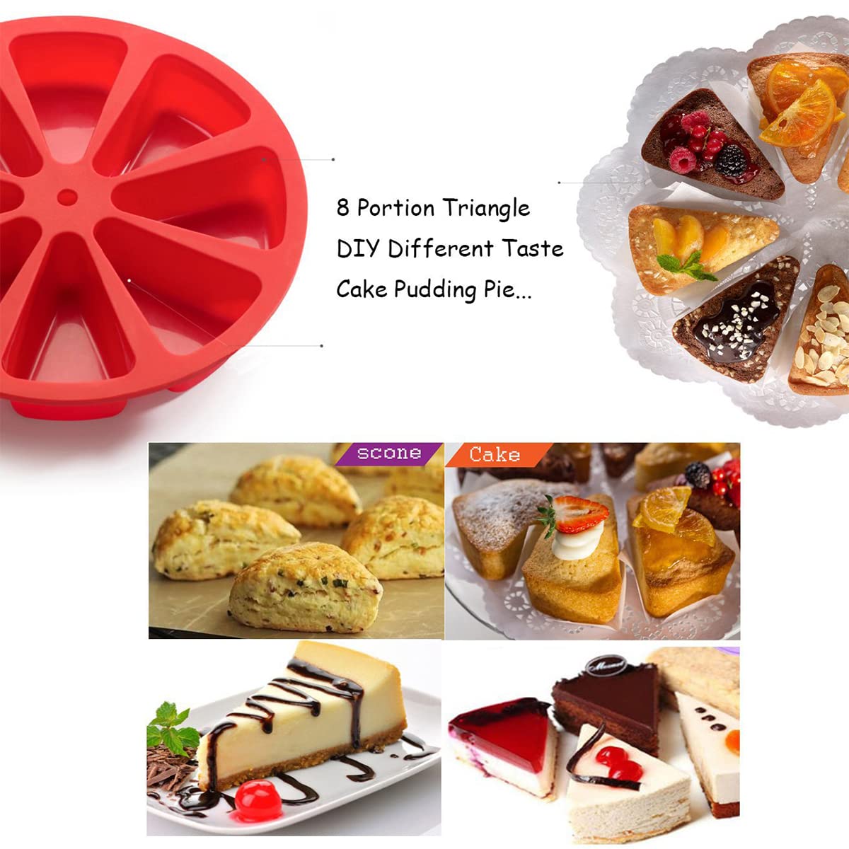 Gerlworld 2Pcs Silicone Scone Pan, Non-Stick Cake Baking Mold, Triangle 8 Cavity Pizza Pan, Food-Grade Silicone Mold Specialty A