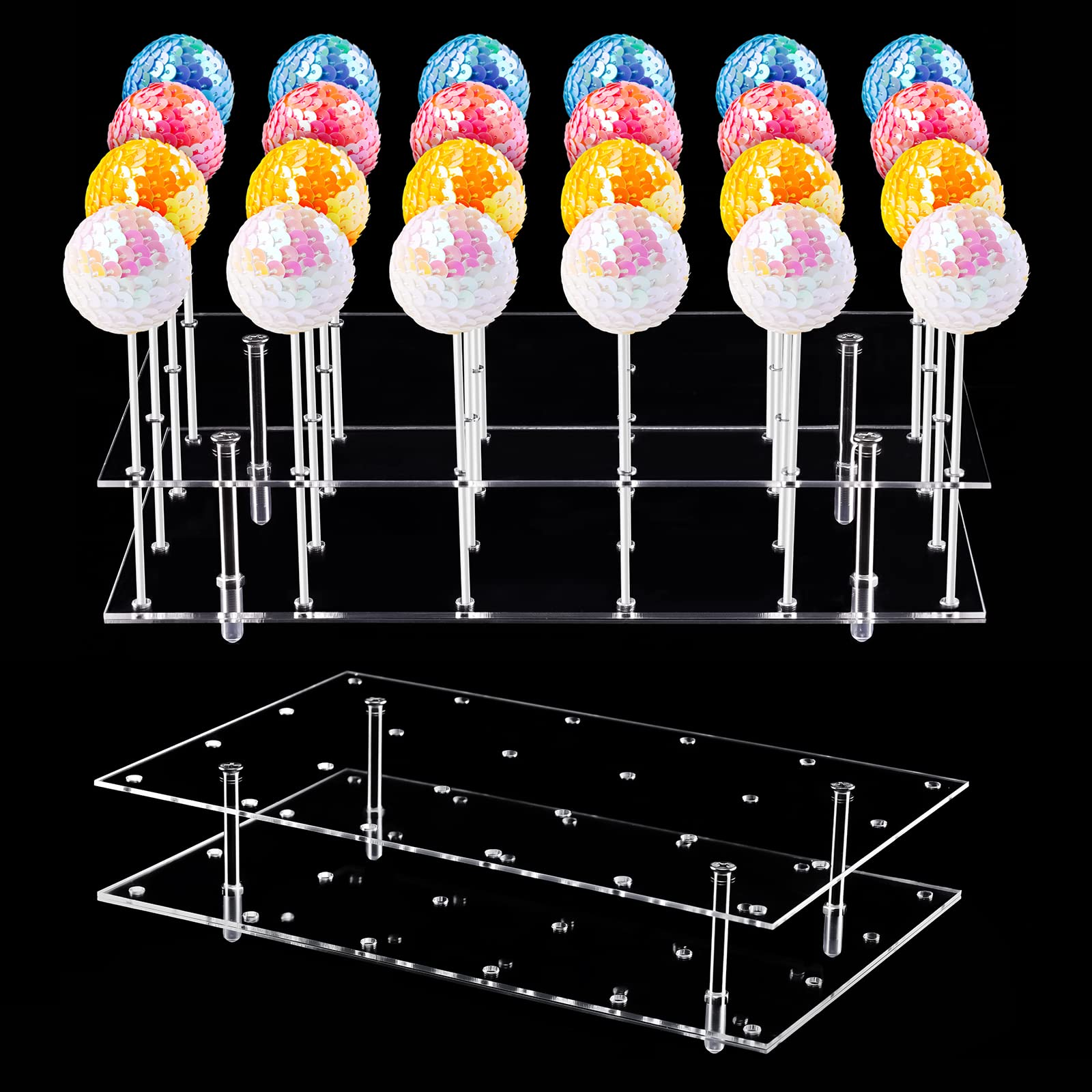 Nihome Cake Pop Stand 24 Holes Aryclic Display Stands For Dessert Table 2-Tier Cupcake Lollipop Candy Display For Wedding Party