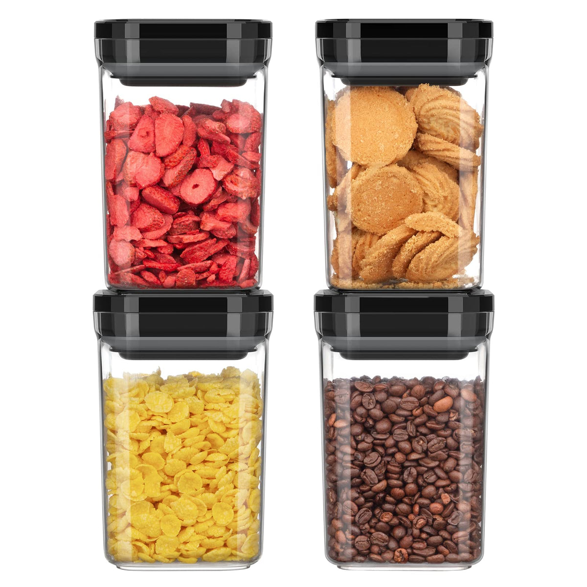 Mr.Siga 4 Pack Airtight Food Storage Container Set, Bpa Free Kitchen Pantry Organization Canisters, One-Handed Airtight Cereal S