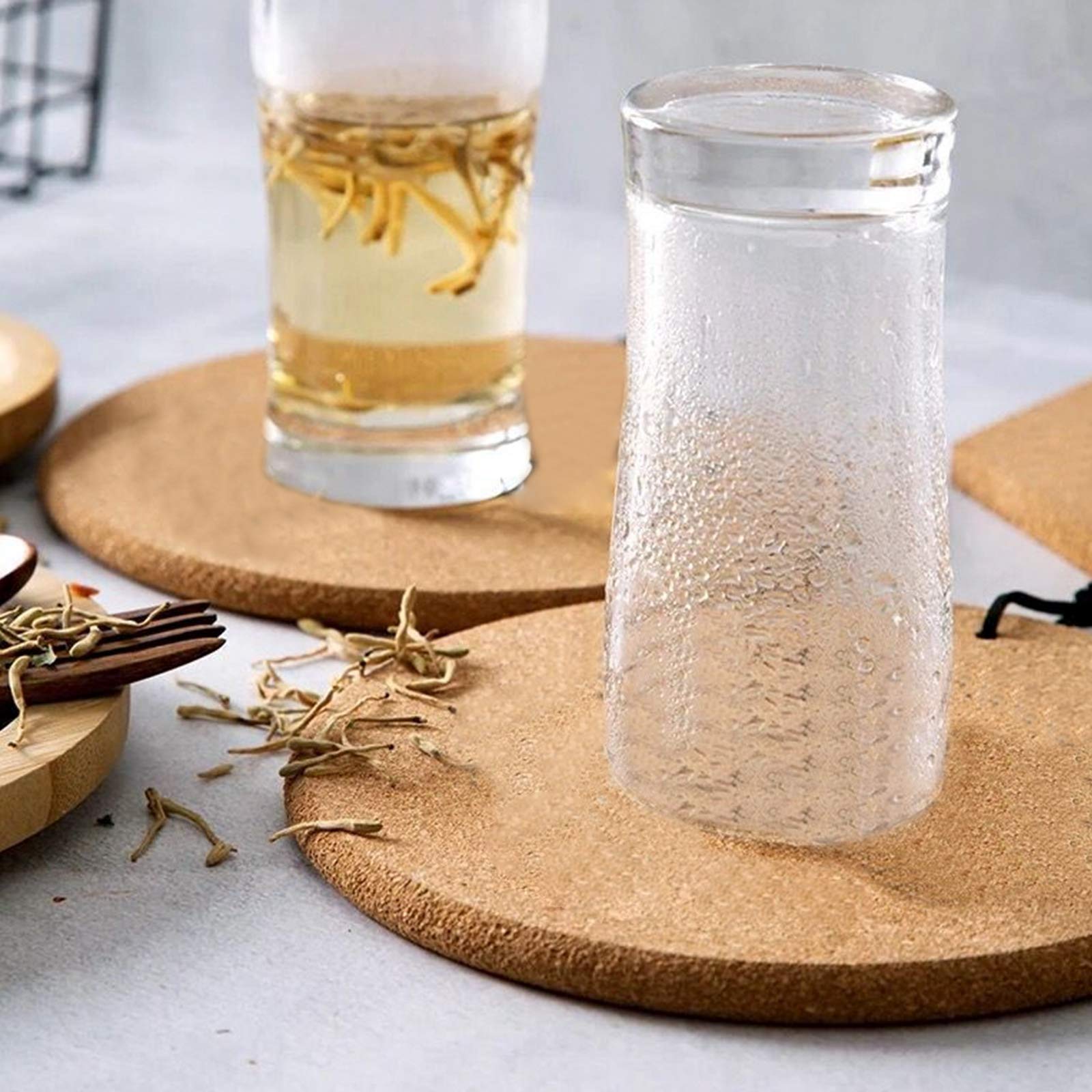 Crchom Cork Trivet 4 Pack Round Cork Hot Pads For Dishes 8'' X 0.4'' High Density Thick, Cork Hot Pads For Kitchen, Heat Resista