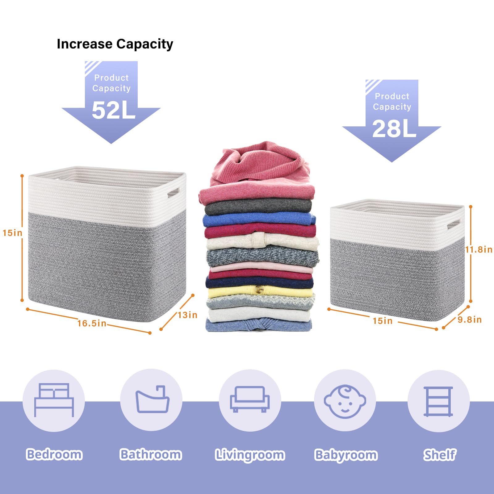 Oiahomy Storage Baskets For Shelf, Toy Storage Basket, Collapsible Storage Bins, Blanket Basket Living Room, Closet Storage For