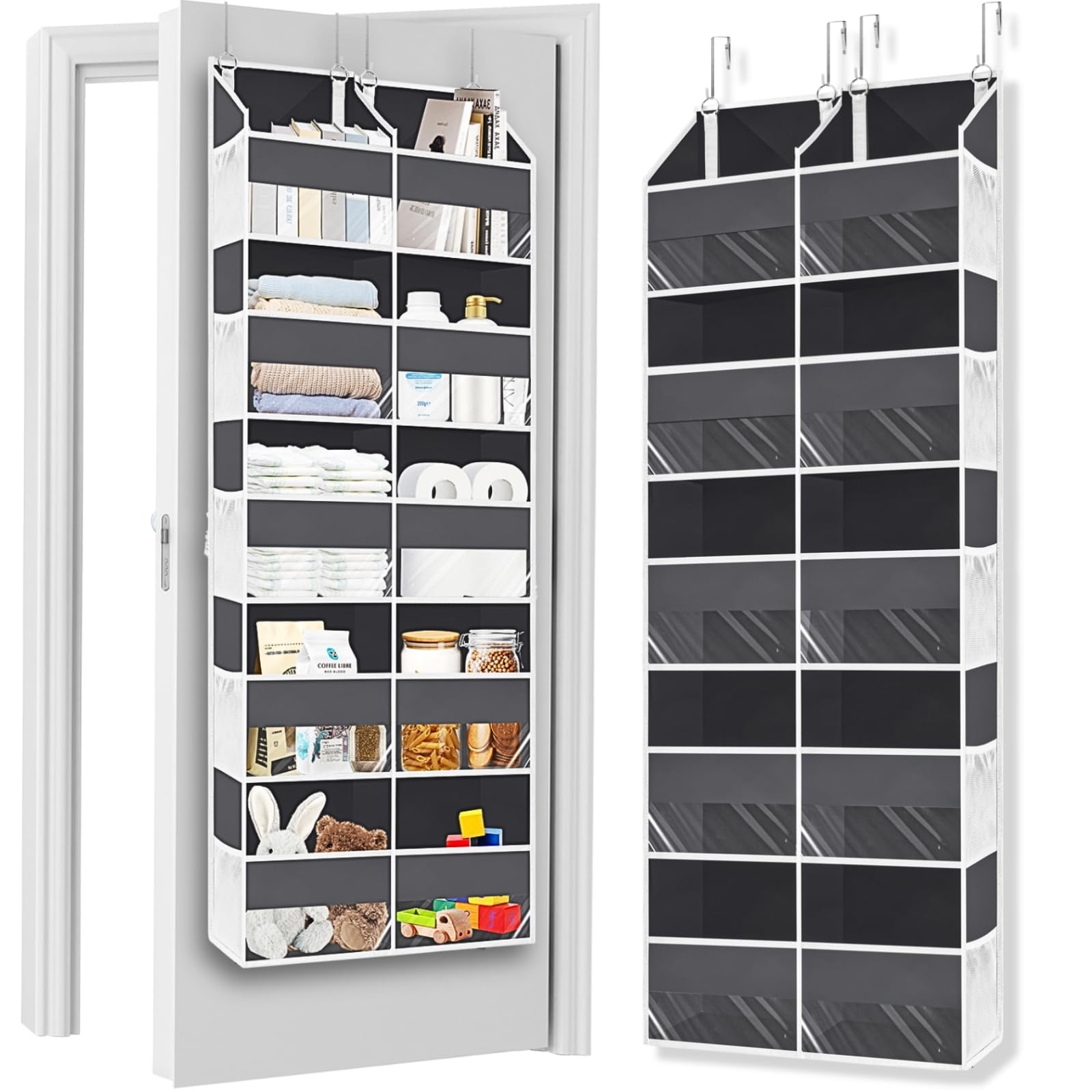 Over the Door Organizer 5 Tiers, Extra Large Behind Door Storage of 10 Compartments, 80 lbs Weight Capacity Over Door Organizer,