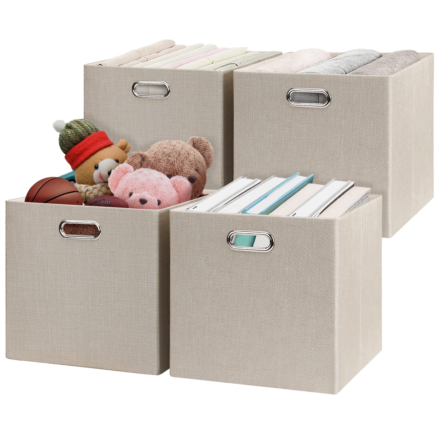 Posprica Collapsible Storage Cubes,11   11   11 Fabric Storage Bins Containers Drawers,4Pcs, Beige