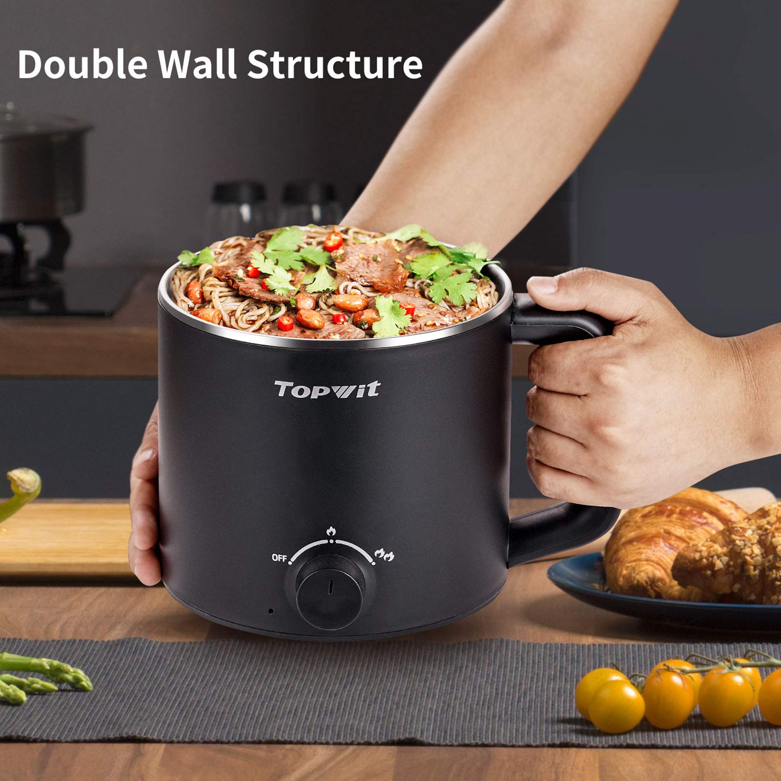 Topwit Hot Pot Electric, Electric Pot, 1.6L Ramen Cooker, Multifunctional Electric Cooker For Pasta, Shabu-Shabu, Oatmeal, Soup