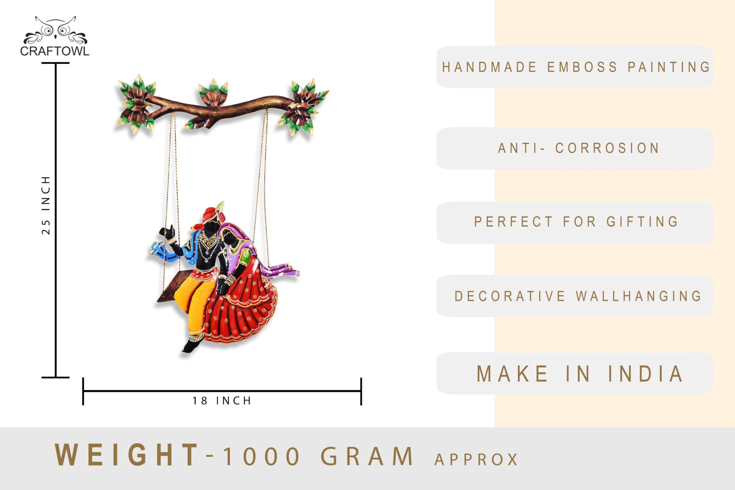 Craftowl Iron Radha Krishna Sitting On Jhula Wall Hanging | Rajasthani Wall Sculpture Figurine For Gift, Home Decor, Living Room