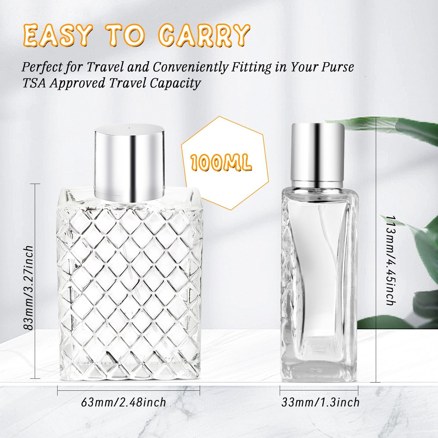 Dmuuudm Refillable Spray Perfume Bottles,6 Pack 100Ml Glass Fine Mist Spray Bottle,Empty Travel Square Clear Glass Replacement C