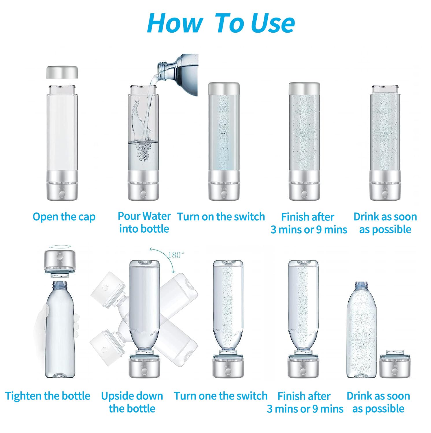 H2 Life Hydrogen Sport Water Bottle, Professional Hydrogen-Rich Water Generator With Spe And Pem, 320Ml 5000Ppb Dual Mode Hydrog