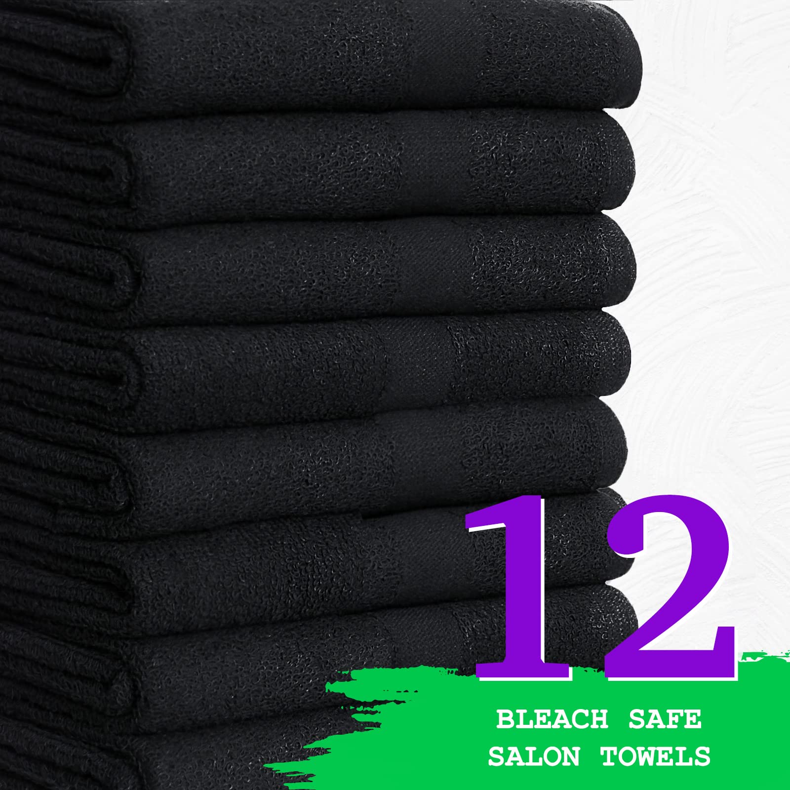 GREEN LIFESTYLE 12 Pack Black Microfiber Bleach Safe Towel Bulk Sets, Premium Spa Quality, Super Soft and Absorbent for Gym, Poo