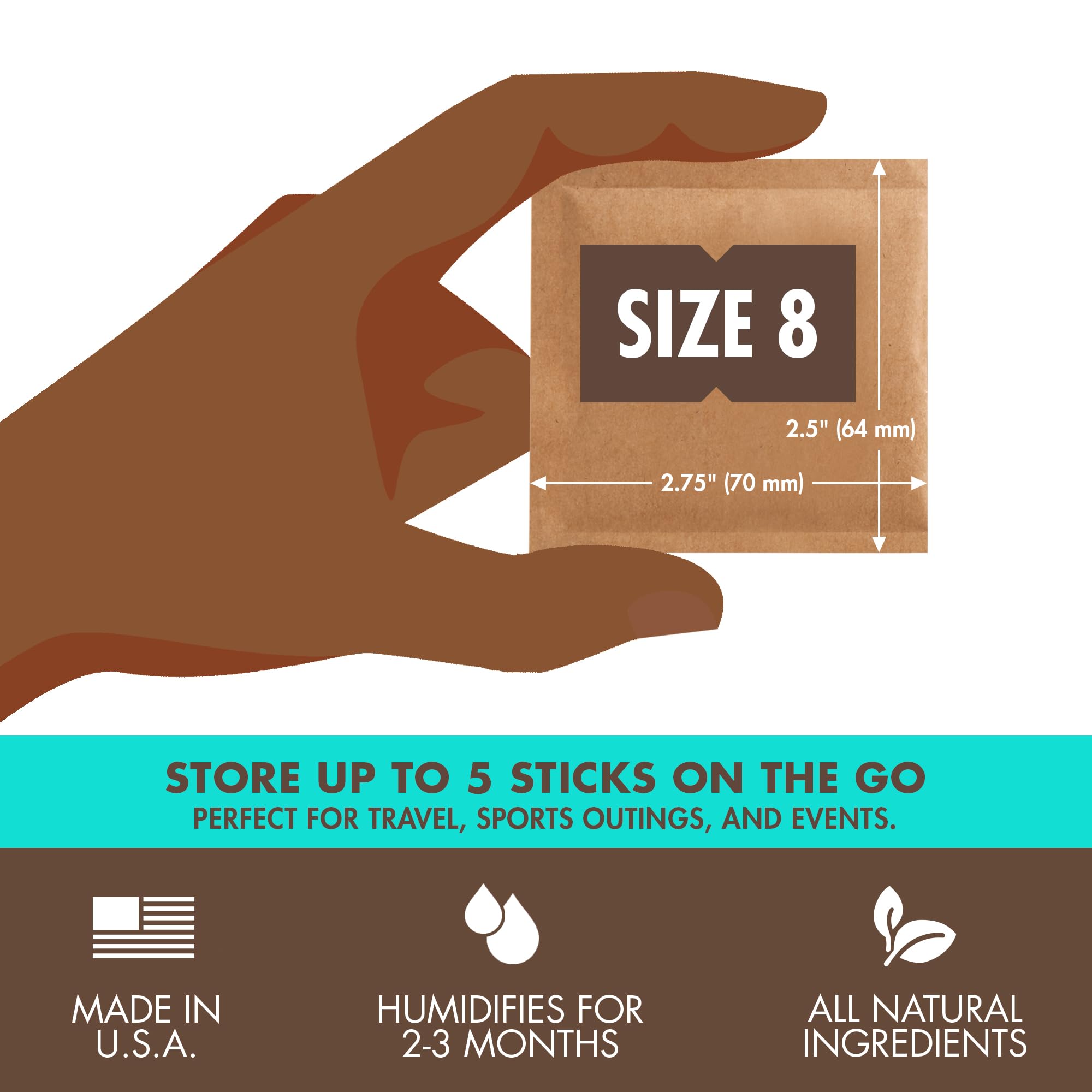 Boveda 65% Two-Way Humidity Control Packs for Storing Up to 5 Items - Size 8 - 10 Pack - For Small Travel Boxes - Moisture Absor