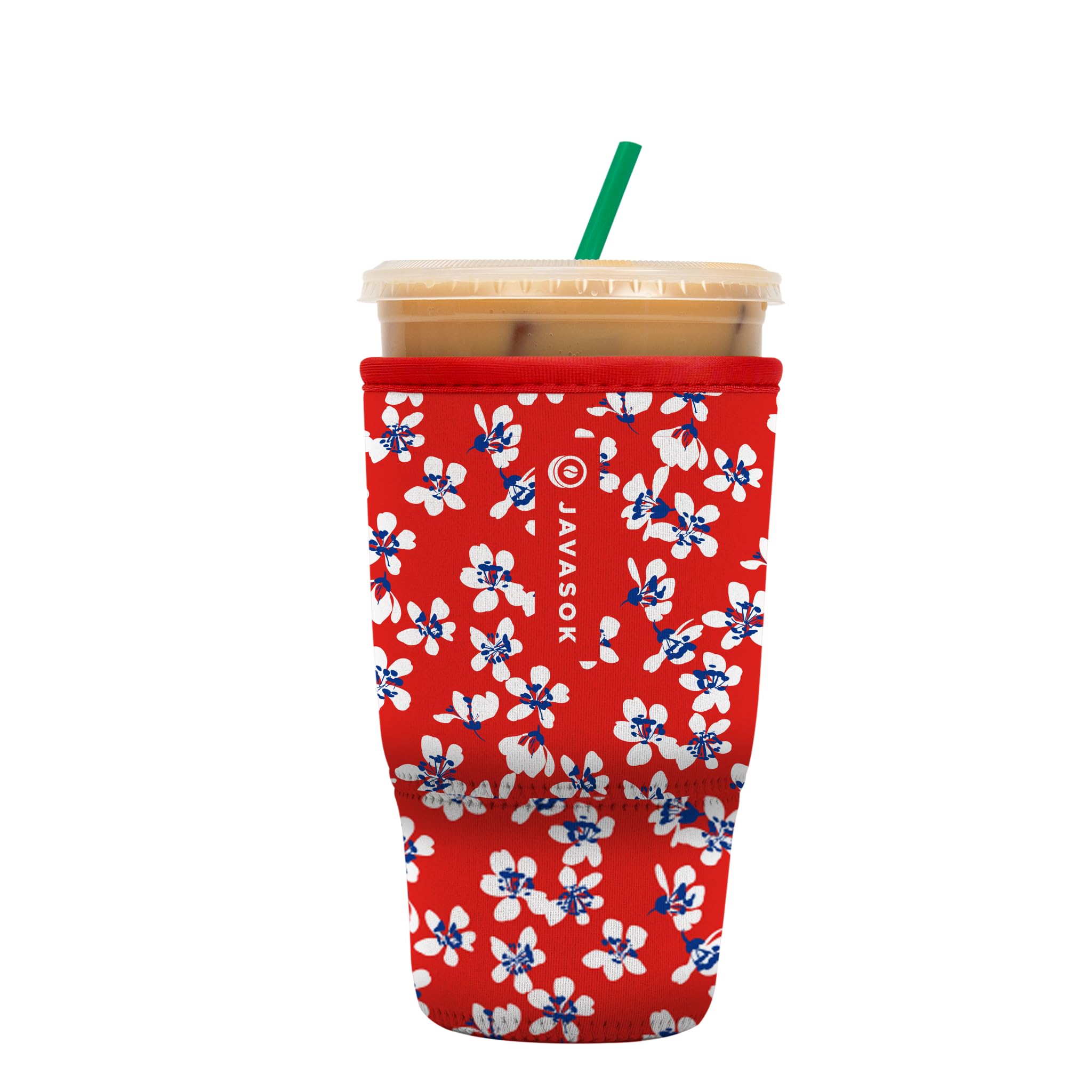 Sok It Java Sok Iced Coffee & Cold Soda Insulated Neoprene Cup Sleeve (Red White and Bloom, Large: 30-32oz)