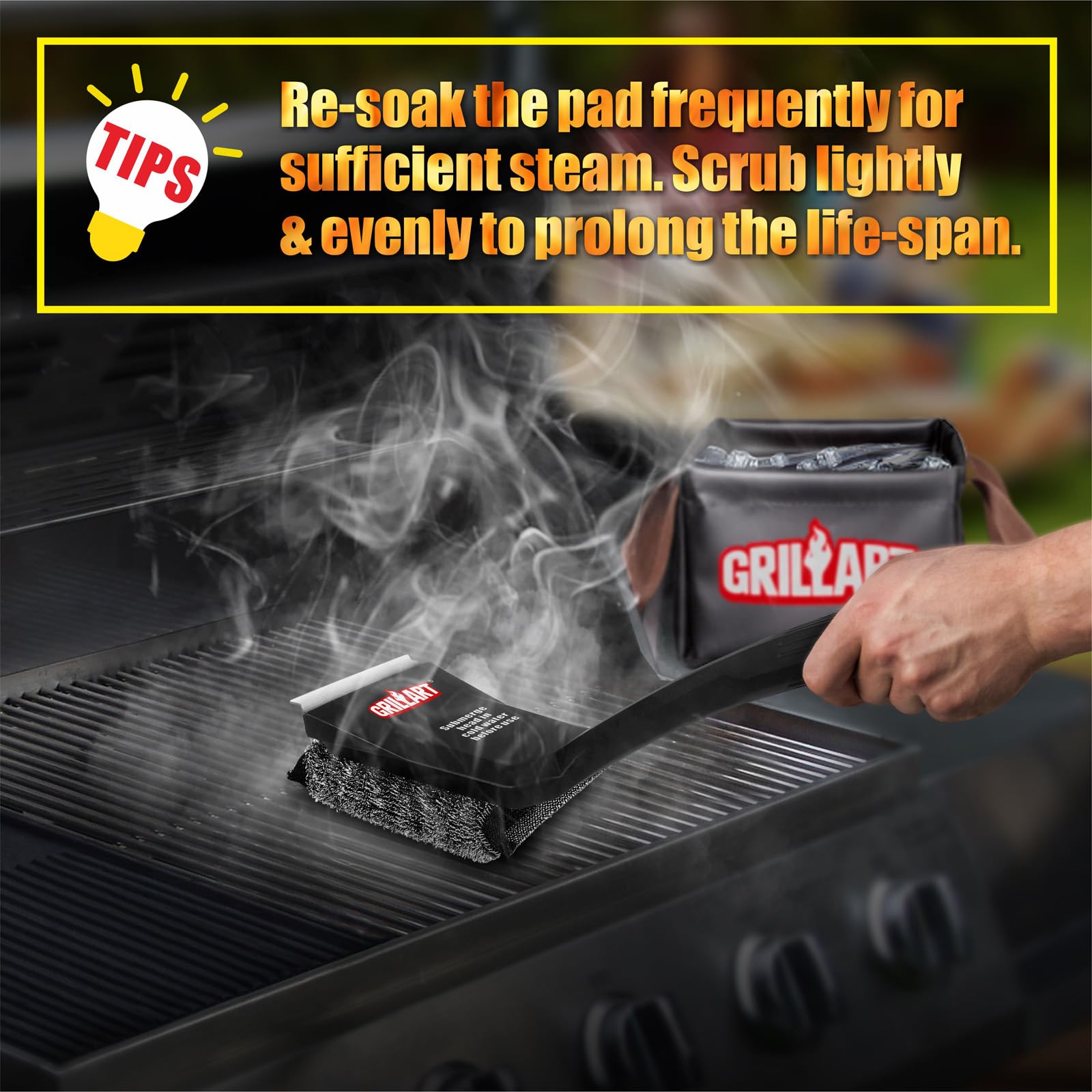 Grillart Grill Brush Bristle Free, Steamwizards [Ultra Safe & Efficient] Grill Cleaner Brush With 1 Replacement Head, For Cast I