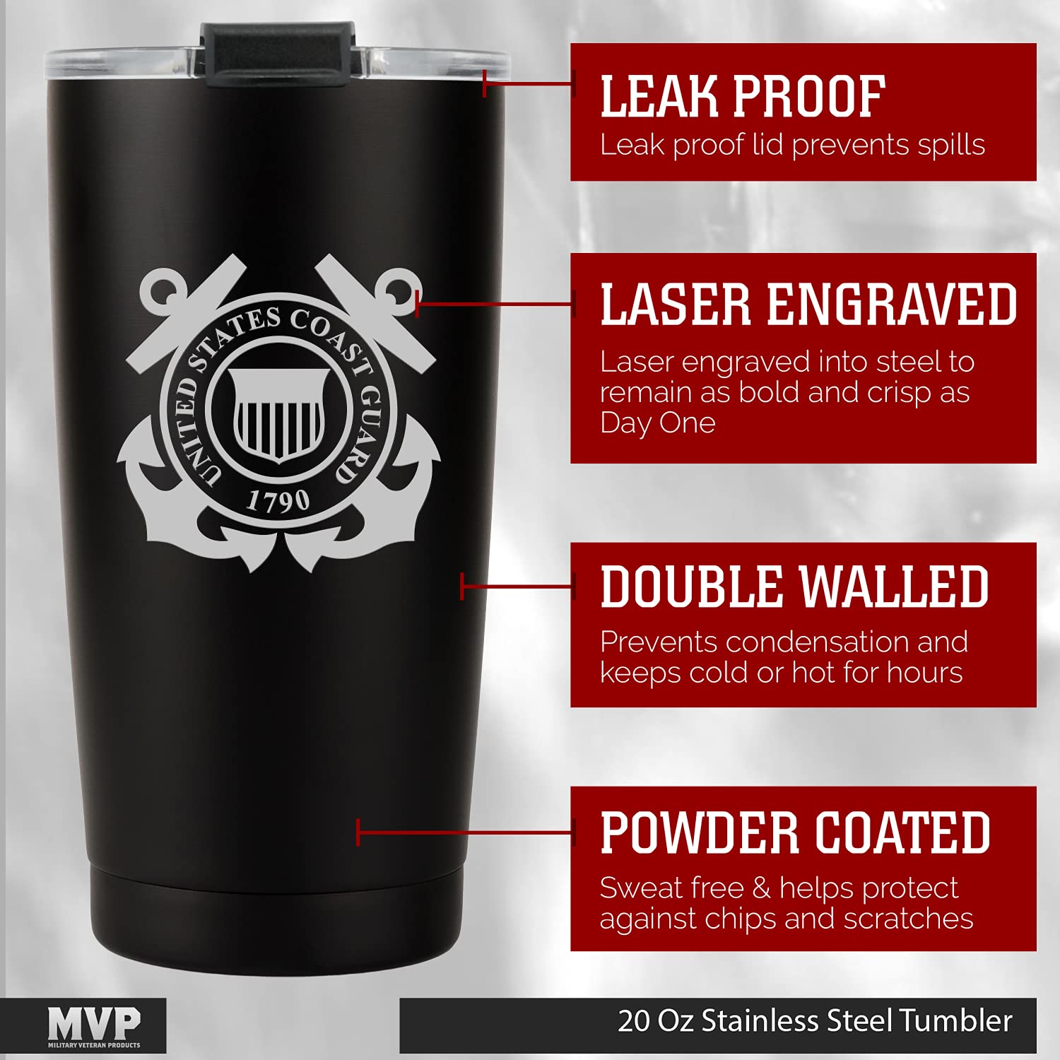 Military Gift Shop 20Oz Coast Guard Tumbler, Double-Walled Insulated Steel Uscg Coffee Mug With Lid | Coast Guard Gifts | Disabl