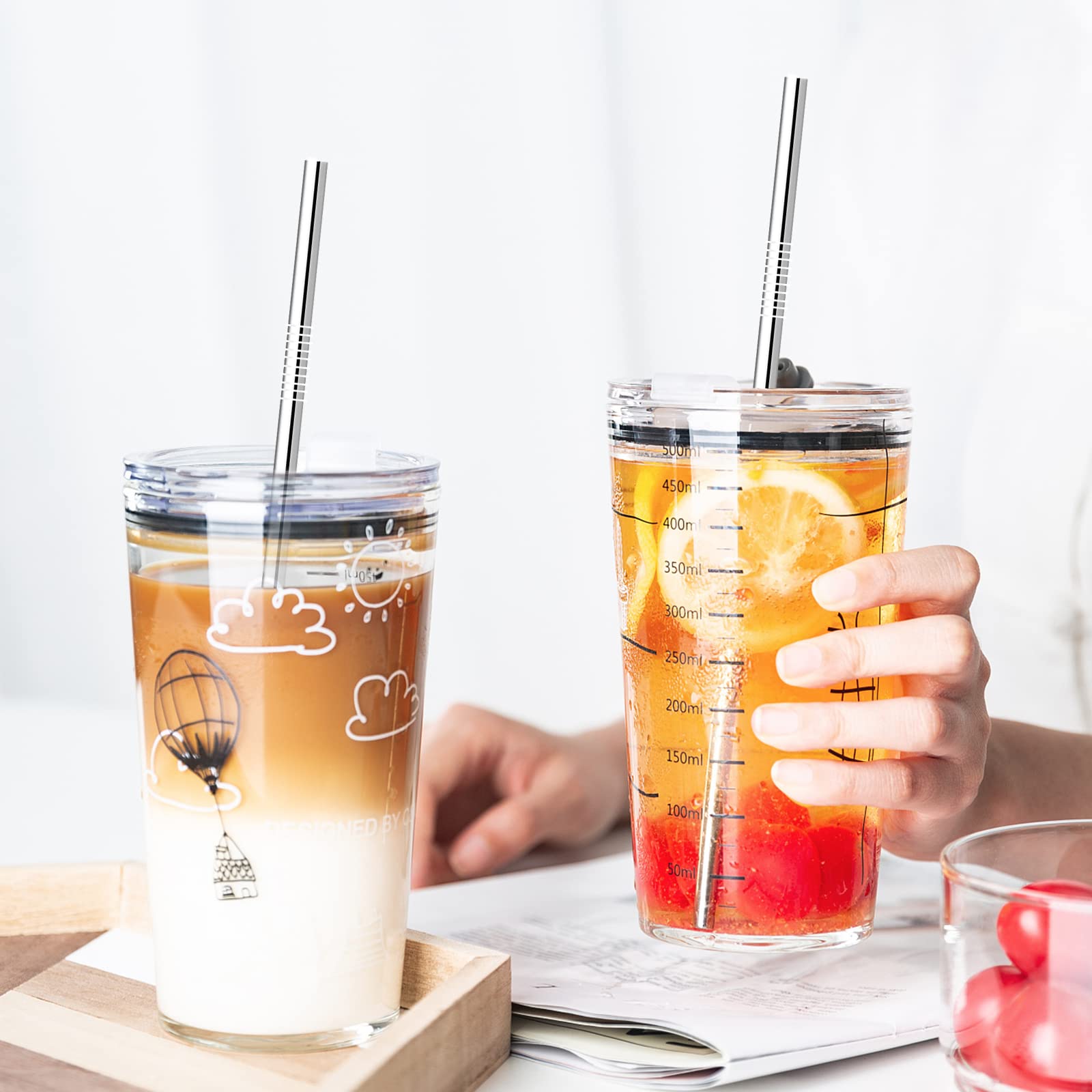 Ithyes 8 Pack Reusable Metal Straws Long Stainless Steel Straws Drinking Straw For 20/30 Oz Tumblers With Travel Case & Cleaning