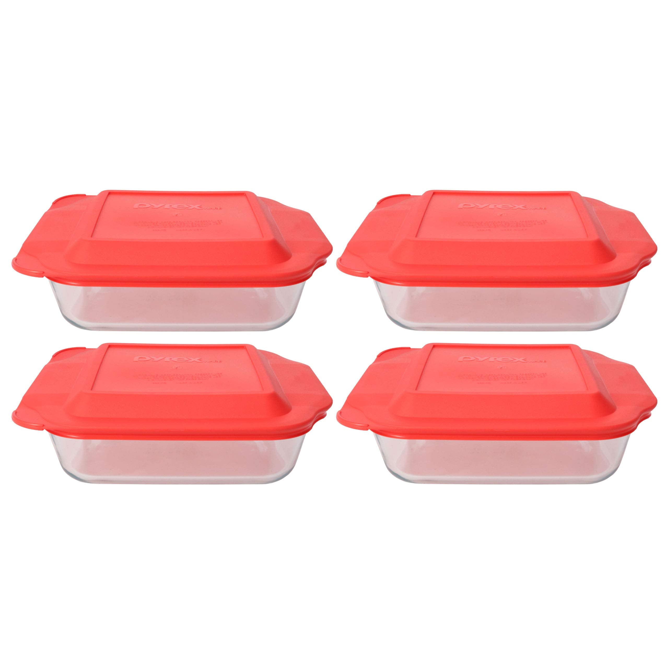 Pyrex 222 2qt Glass Baking Dishes & 222PC Red Lids (4Pack)  Made in USA